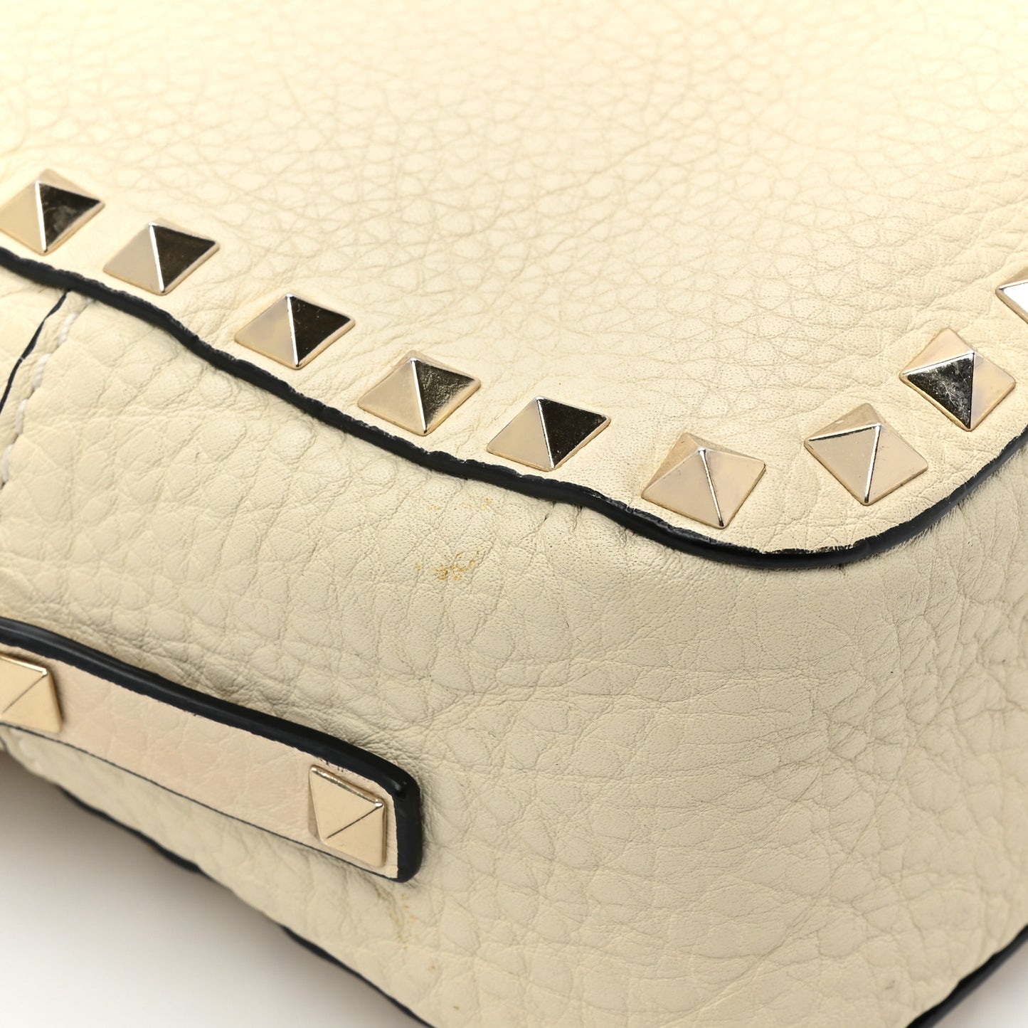 Grained Calfskin Rockstud Camera Crossbody Bag Ivory