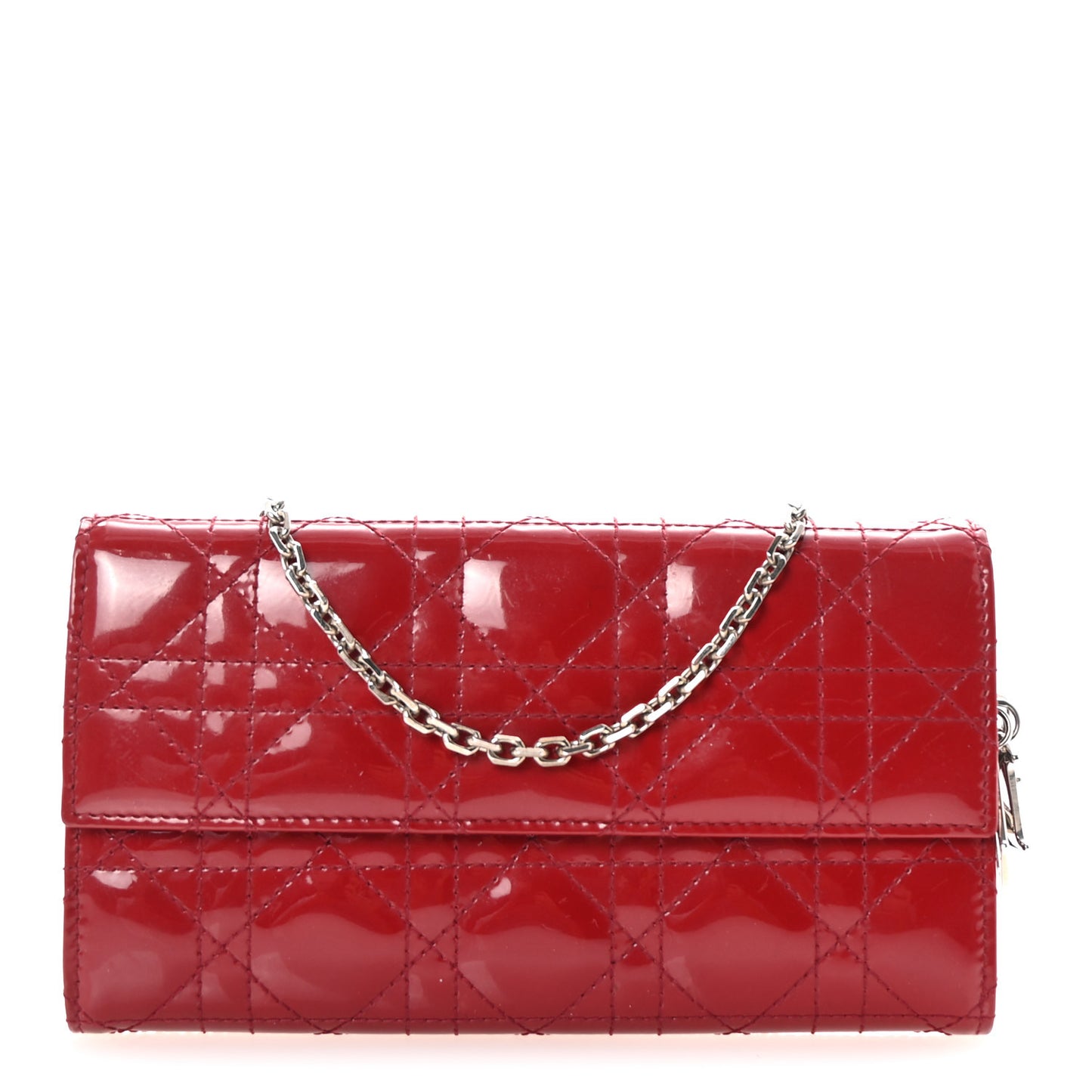 Patent Cannage Lady Dior Rendezvous Wallet On Chain Red