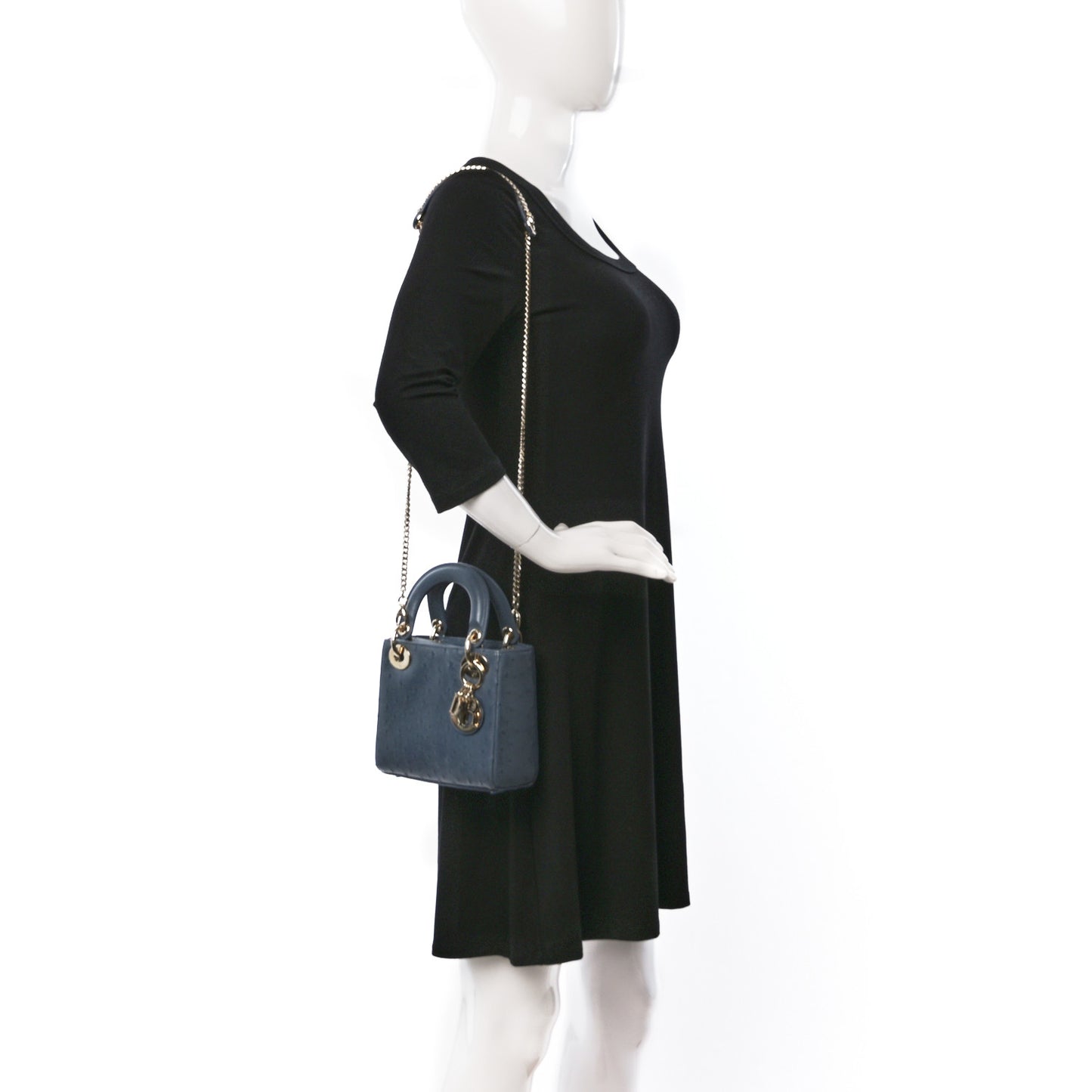 Ostrich Mini Lady Dior Dark Grey
