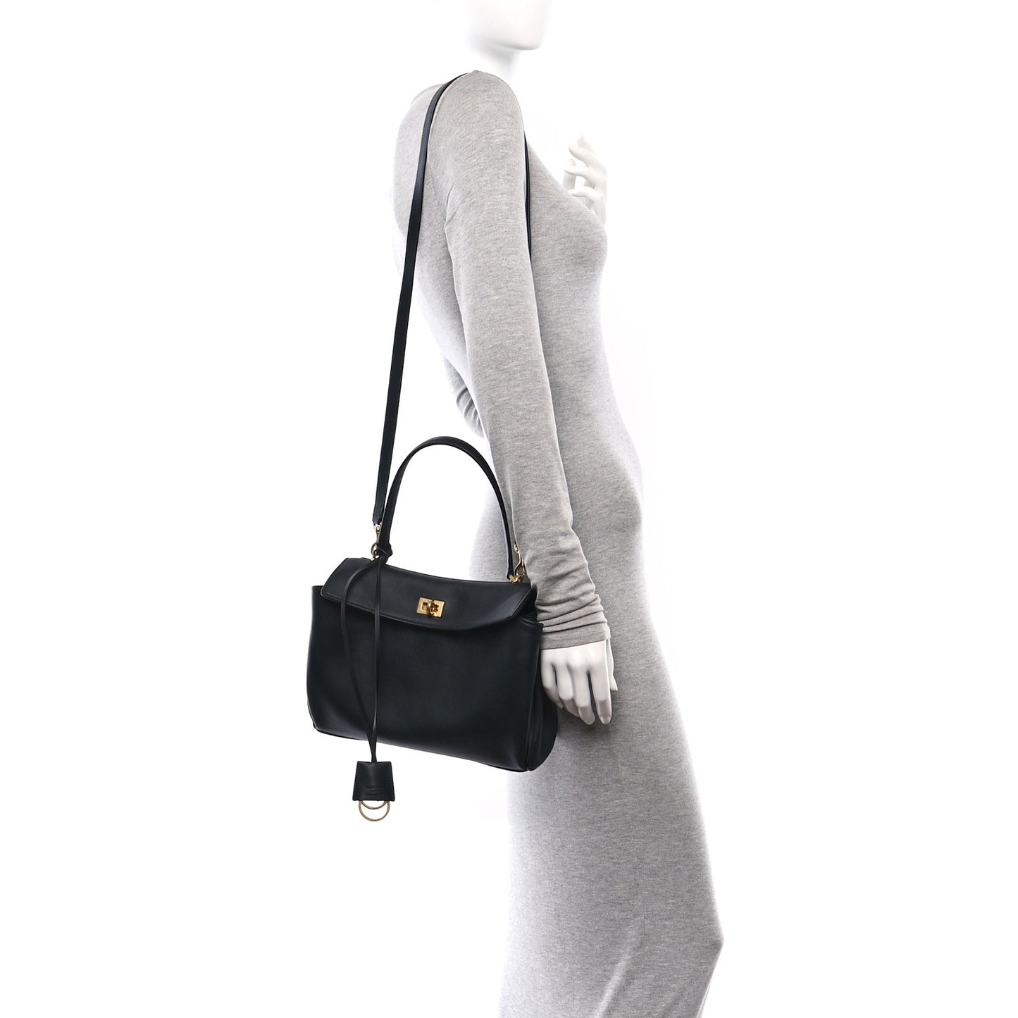 Natural Smooth Calfskin Small Rodeo Top Handle Handbag Black
