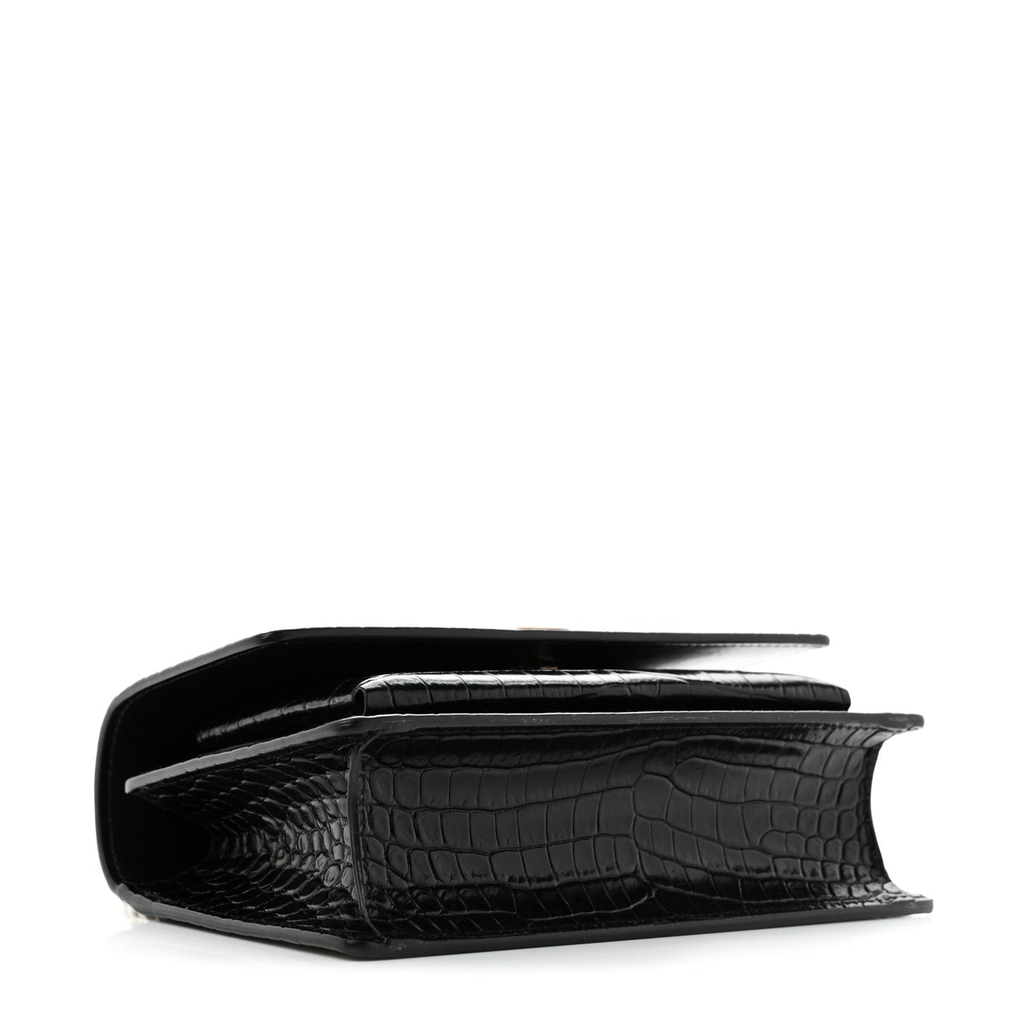 Calfskin Crocodile Embossed Monogram Sunset Chain Wallet Black