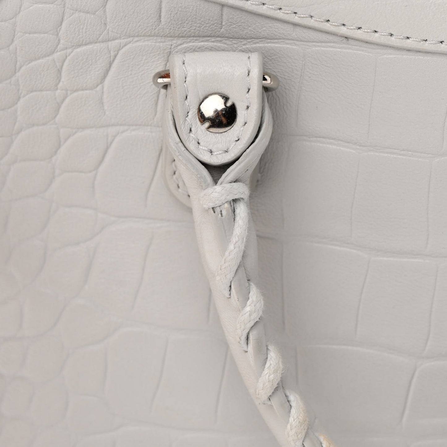 Matte Supple Lambskin Crocodile Embossed Classic Silver Hardware S City White