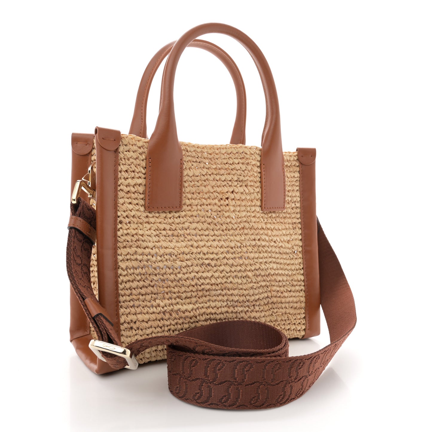 Raffia Calfskin Mini By My Side Tote Natural Cuoio