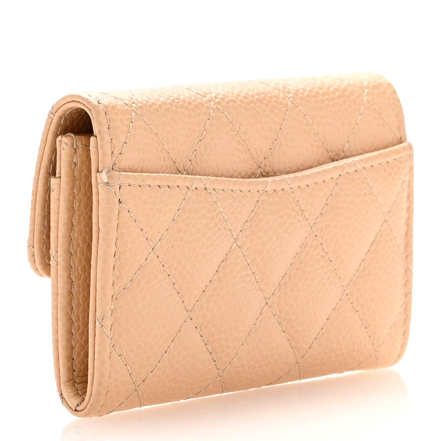 Caviar Quilted Flap Card Holder Wallet Beige