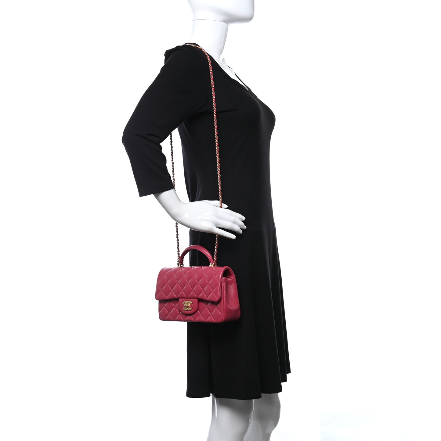 Lambskin Quilted Mini Top Handle Rectangular Flap Dark Pink