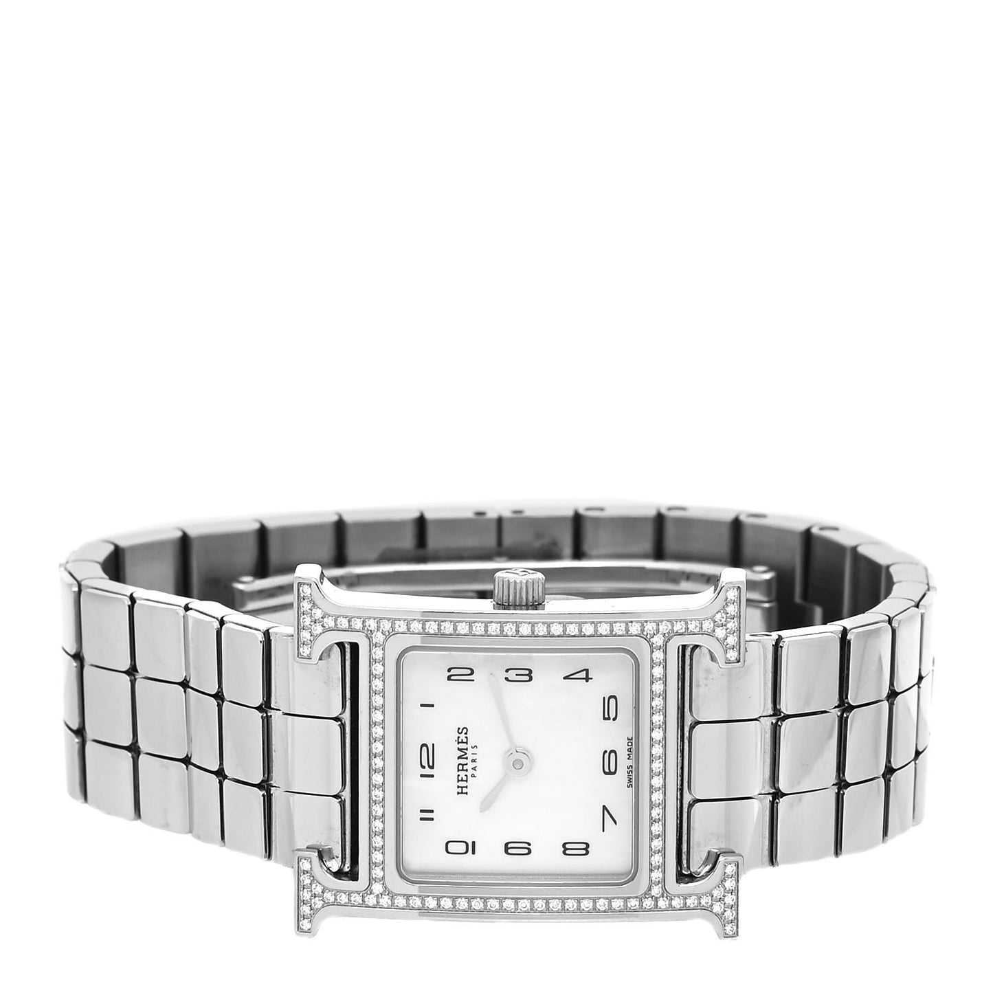 Stainless Steel Diamond Bezel Mother of Pearl 21mm Heure H Hour Quartz Watch