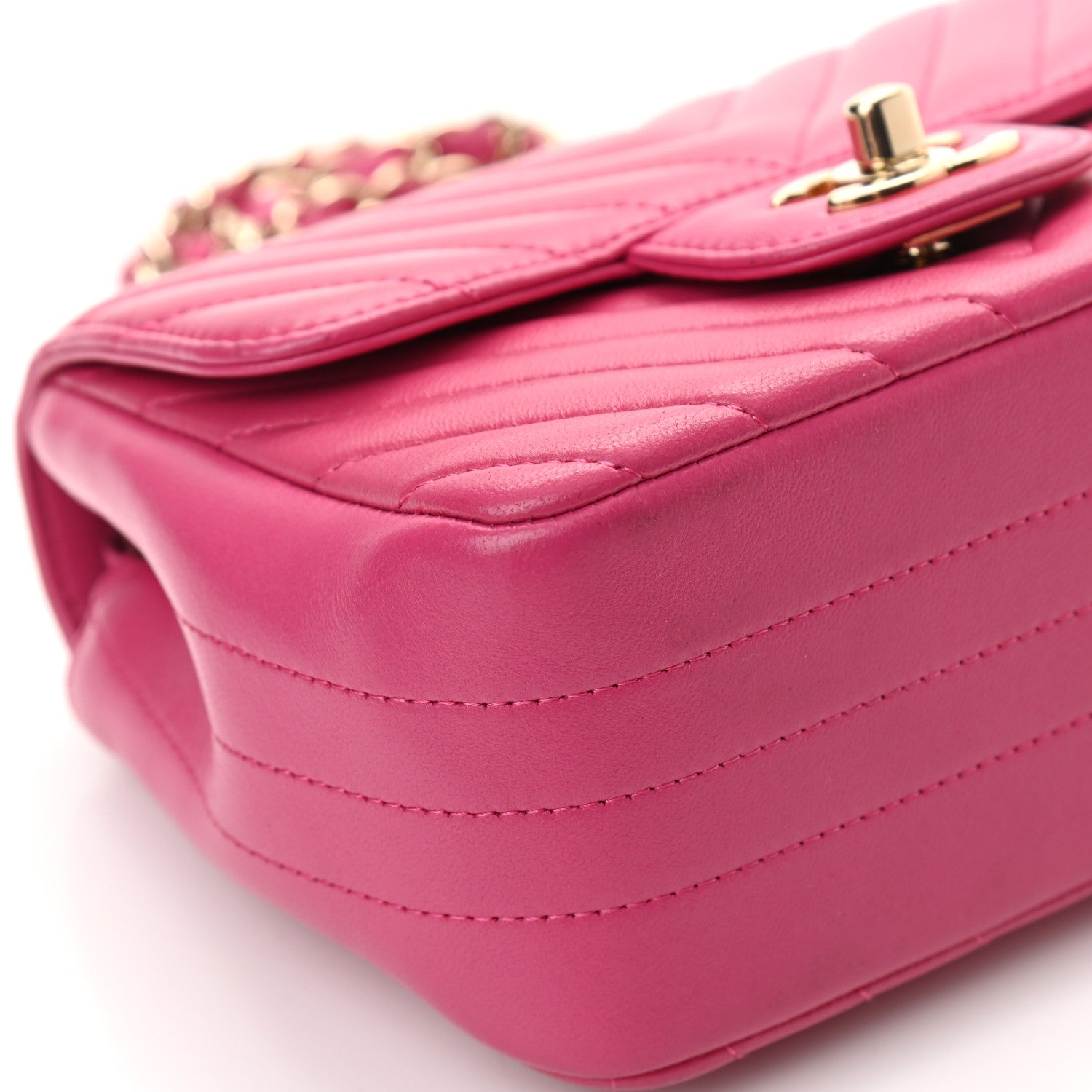Chanel Lambskin Chevron Quilted Mini Square Flap Fuchsia 9 of 16