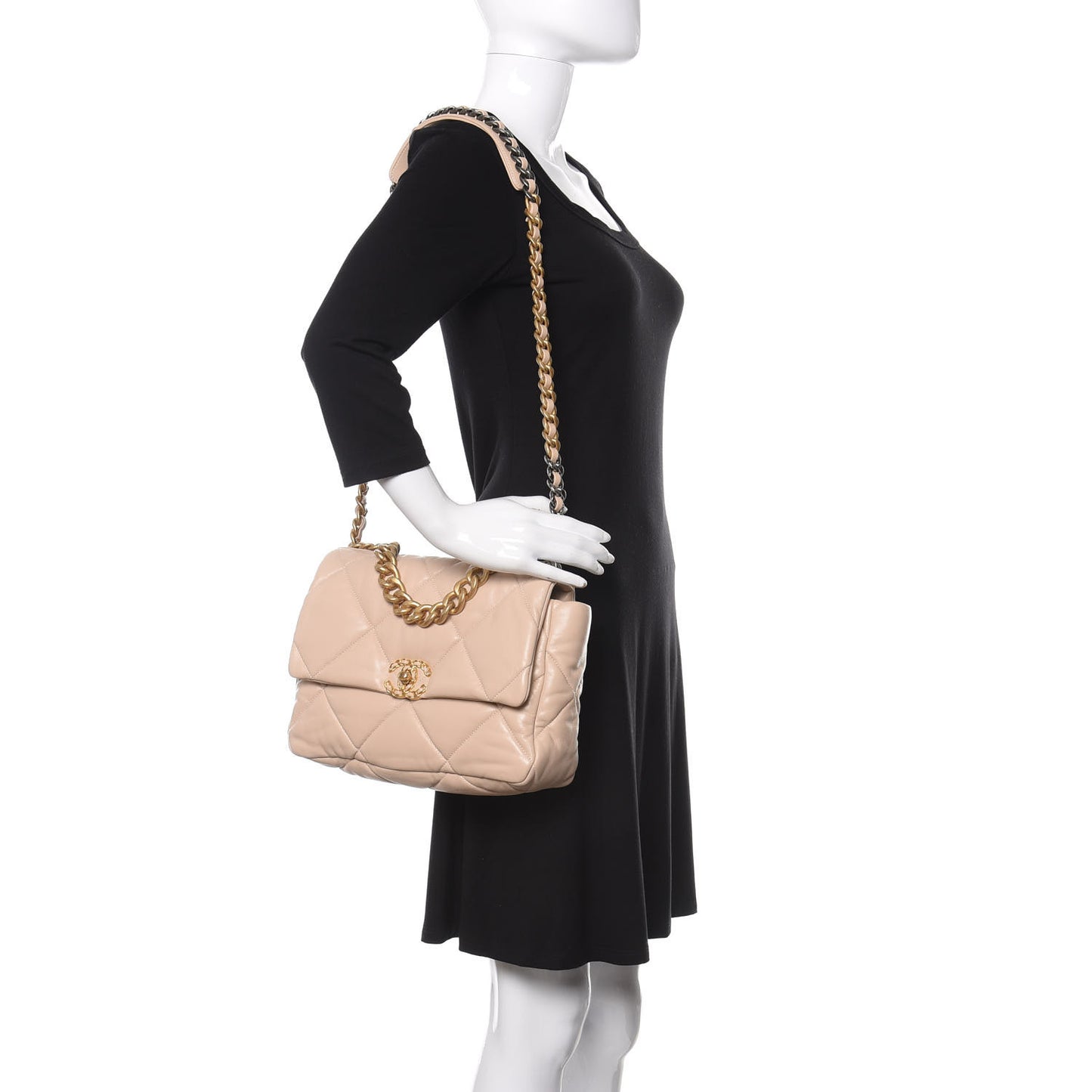 Lambskin Quilted Large 19 Flap Beige