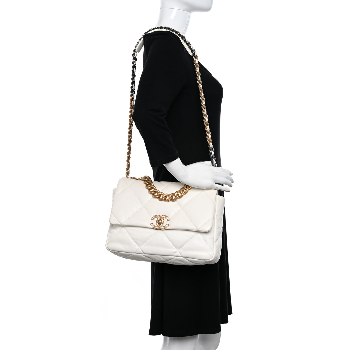 Goatskin Quilted Large Chanel 19 Flap White