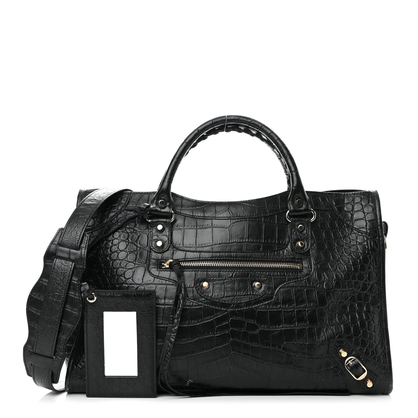 Calfskin Crocodile Embossed Classic Hardware City Black