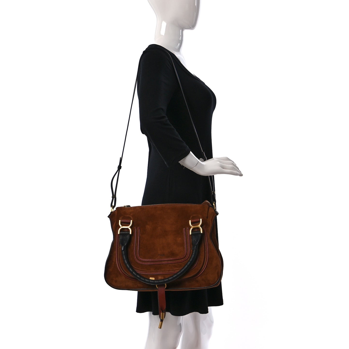 Suede Calfskin Braided Medium Marcie Double Carry Tan