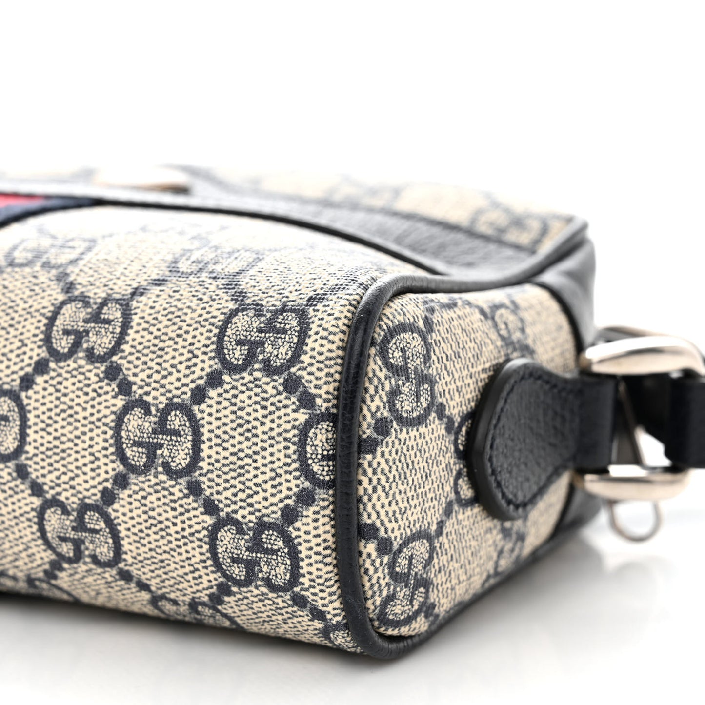 GG Supreme Monogram Textured Dollar Calfskin Web Mini Ophidia Shoulder Bag Beige Blue