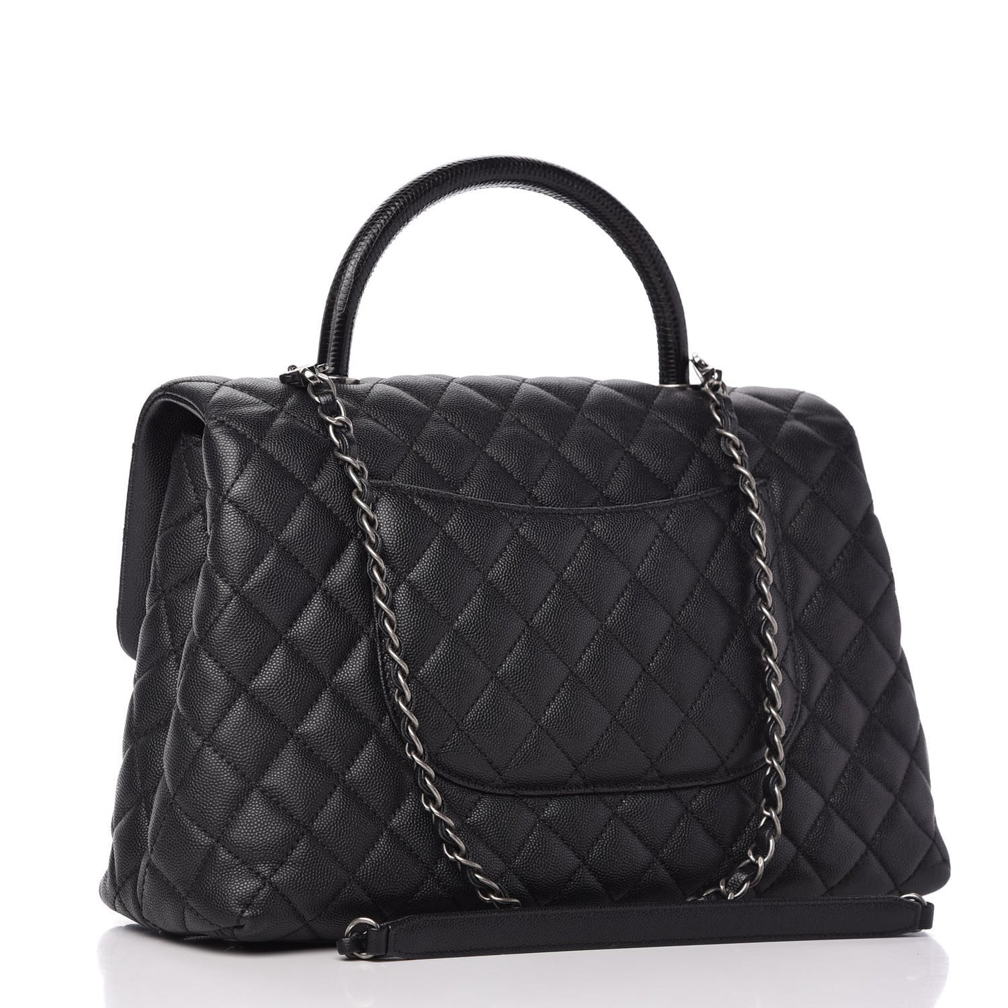 Caviar Lizard Quilted Medium Coco Handle Flap Black