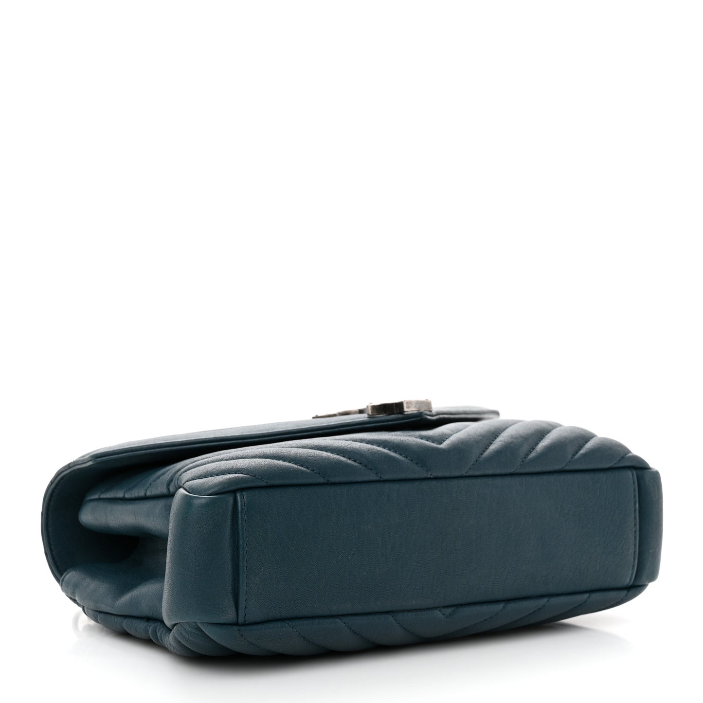 Sheepskin Matelasse Chevron Monogram Medium College Bag Petrol Green