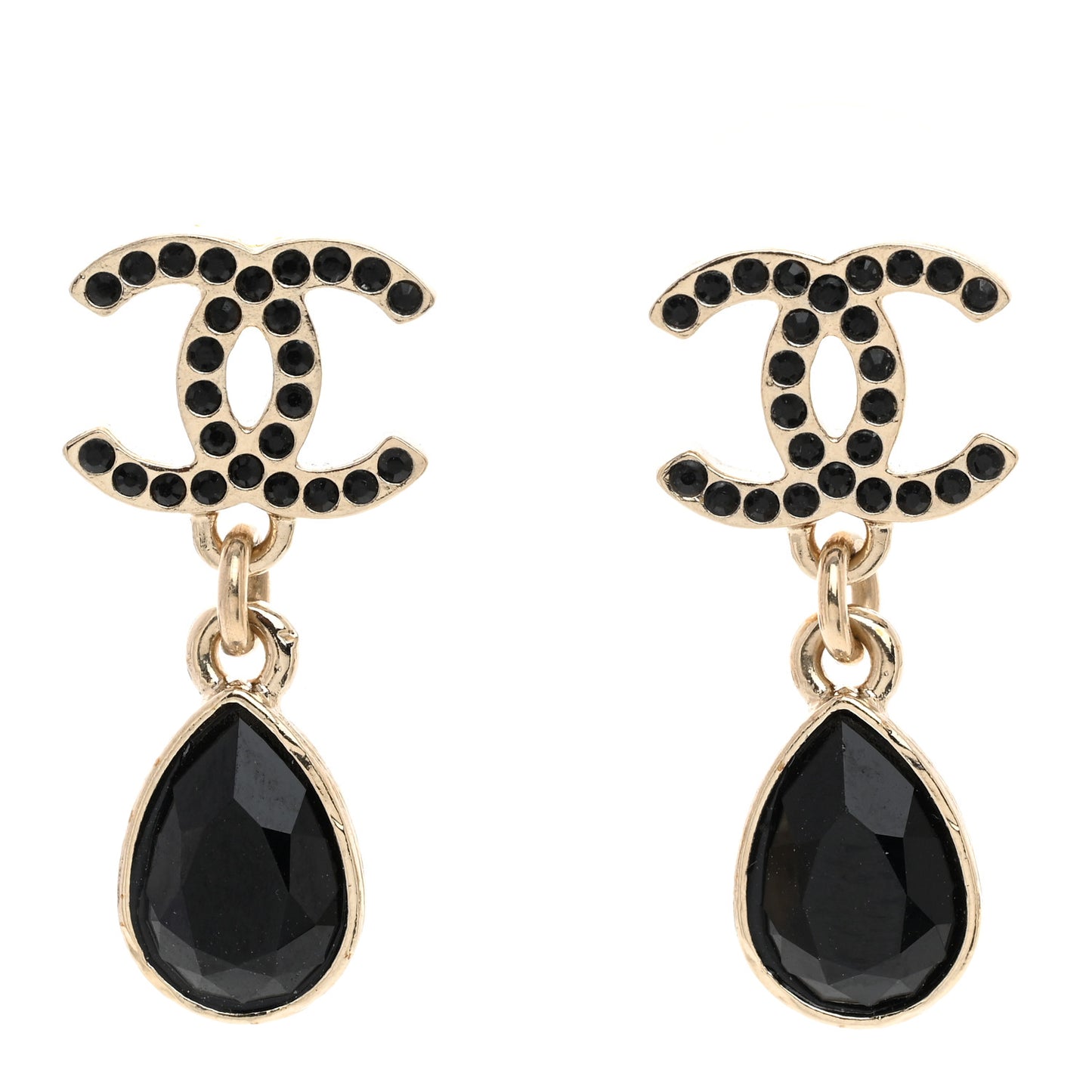 Crystal CC Teardrop Earrings Gold Black