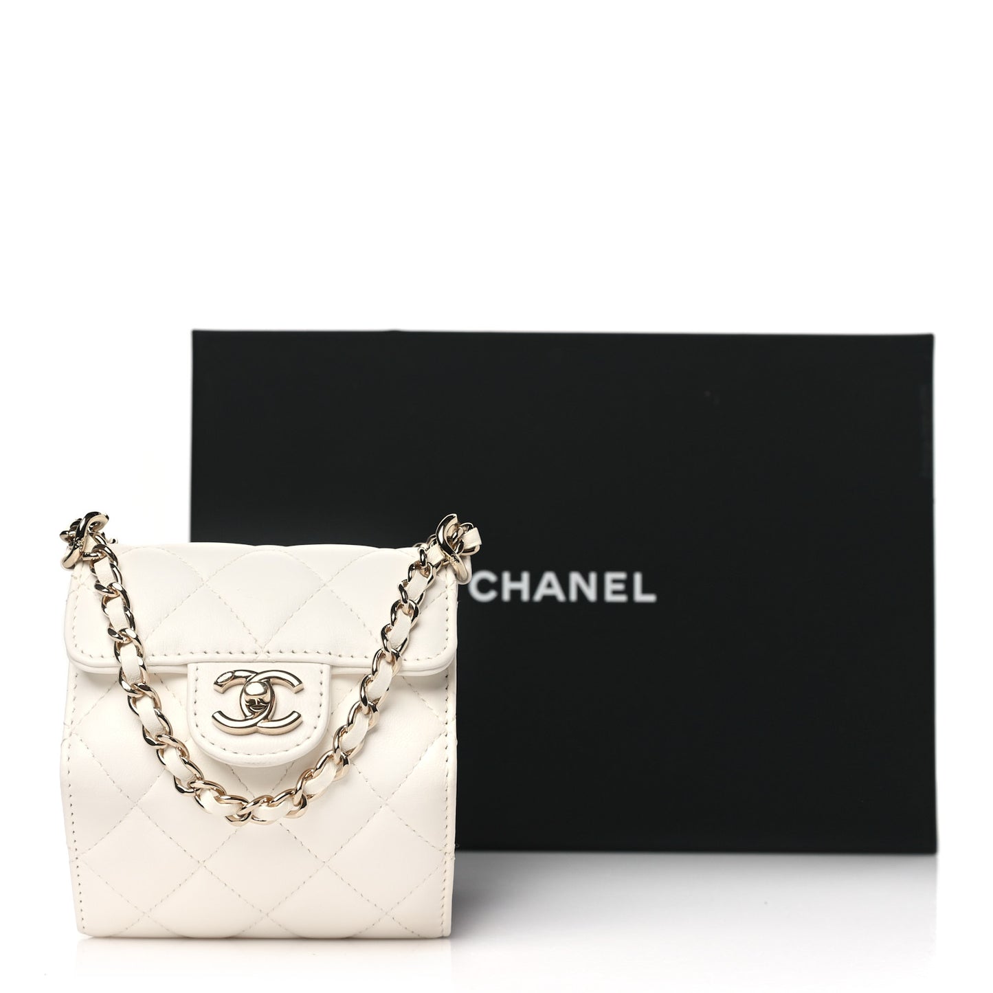 Lambskin Quilted Foldable Jewelry Box With Chain Black