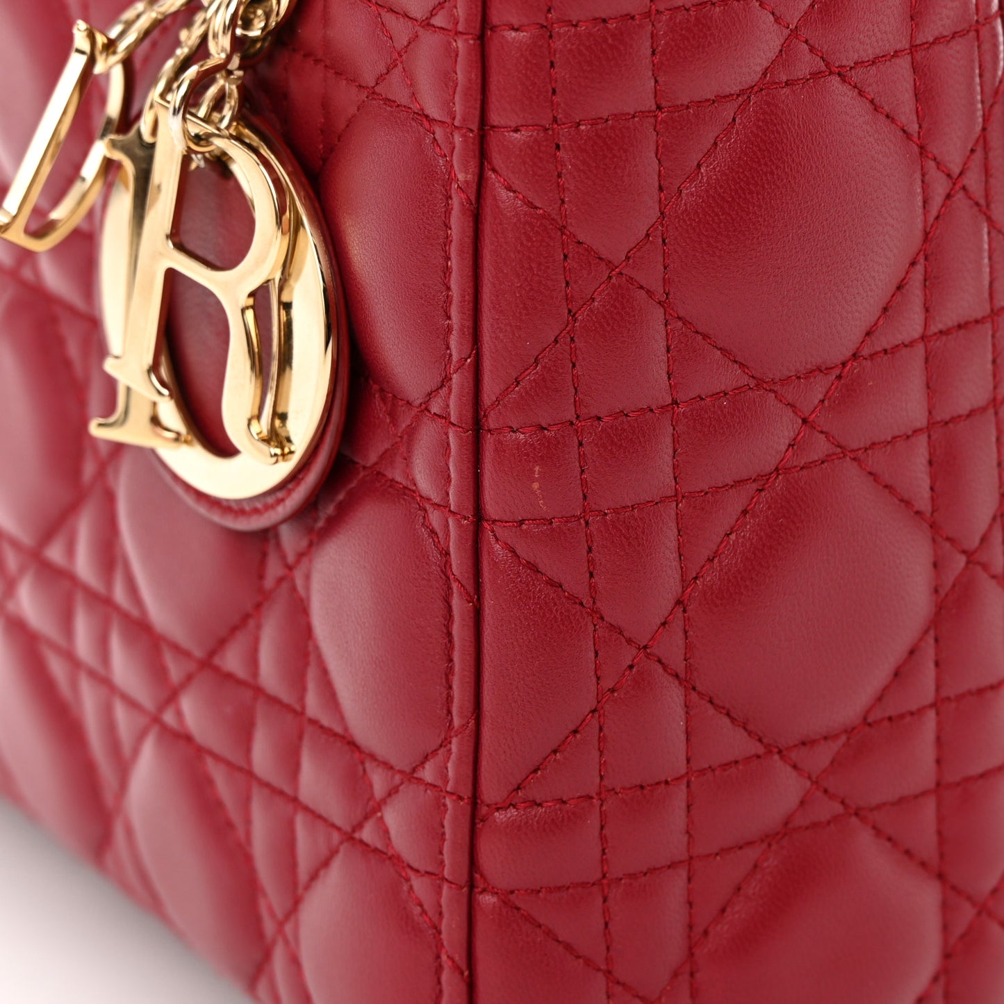 Lambskin Cannage Small Lucky Badges My Lady Dior Red