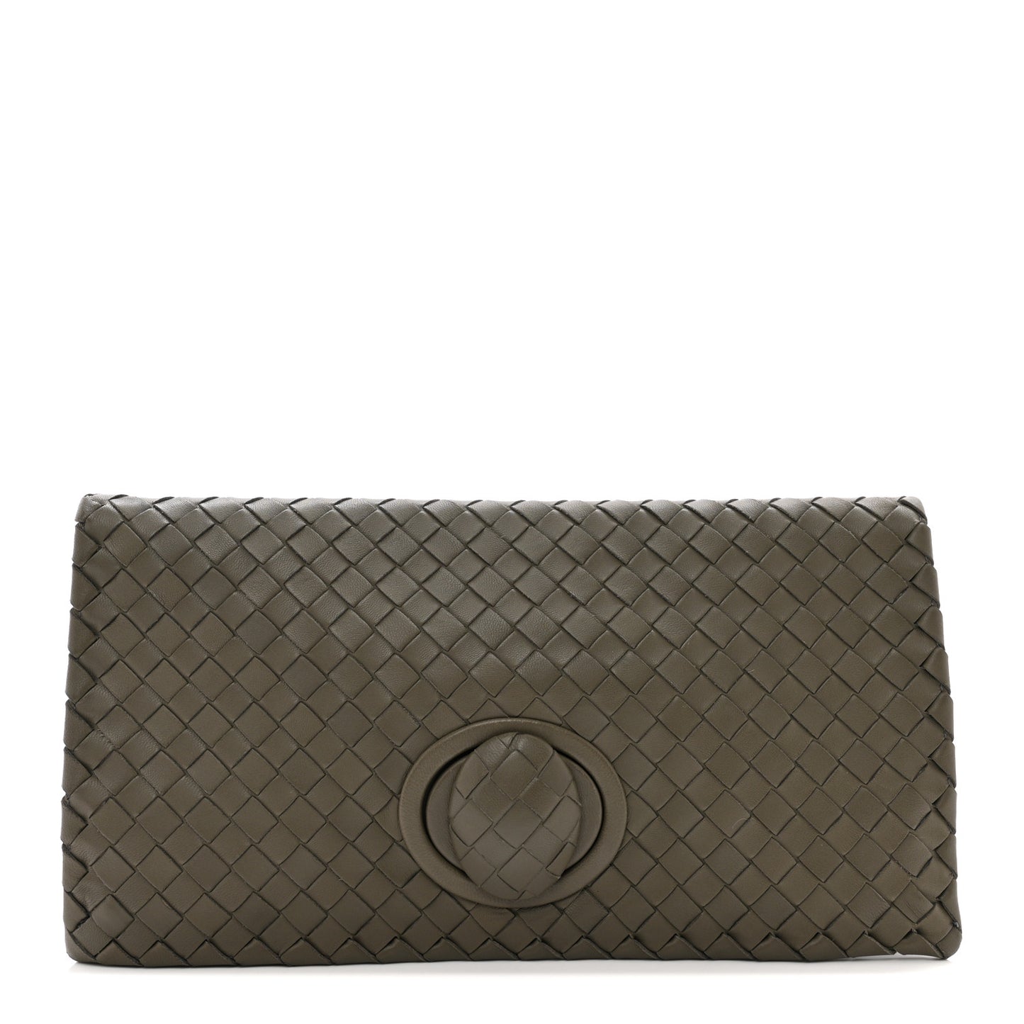 BOTTEGA VENETA Nappa Intrecciato Turnlock Clutch New Steel