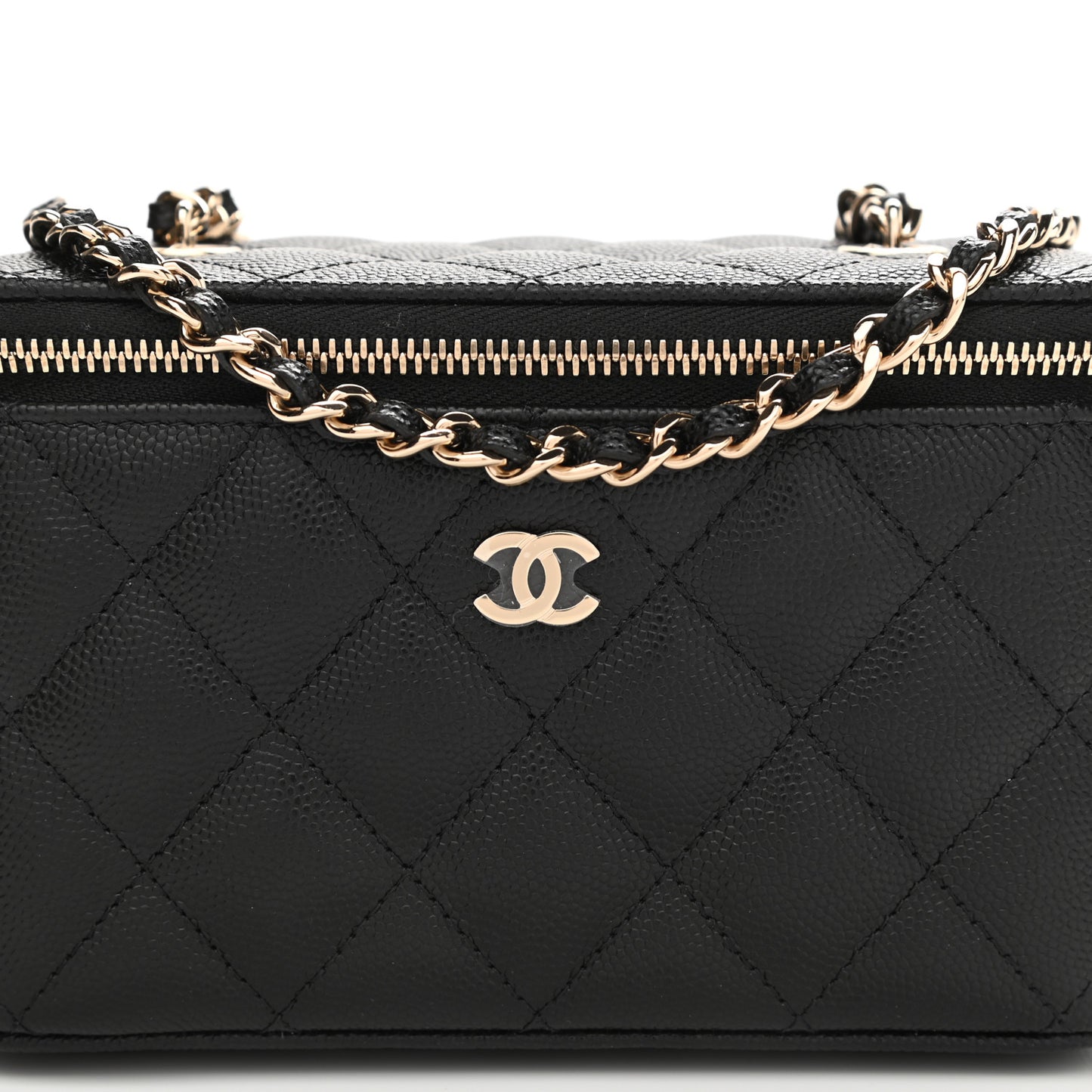 Caviar Quilted Small Vanity Case With Chain Black