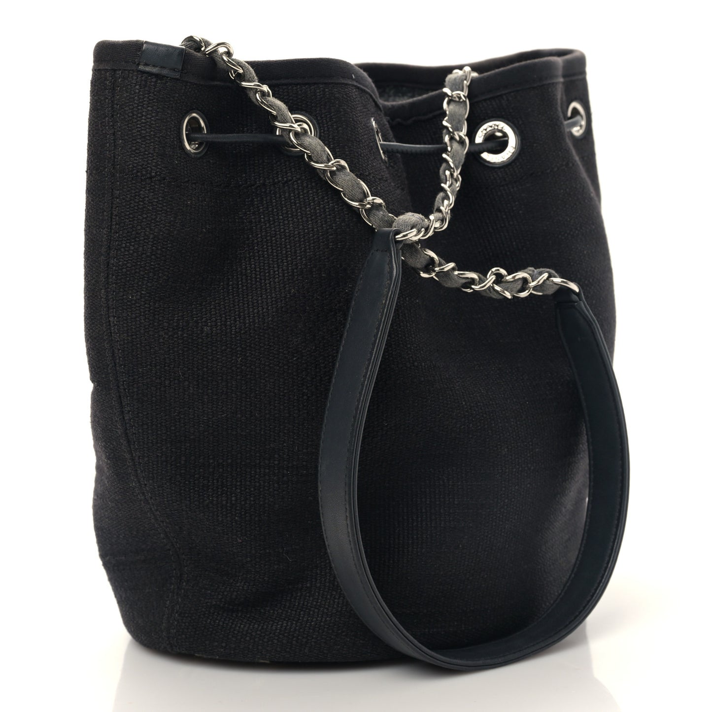 Striped Canvas Deauville Drawstring Bag Gray Black