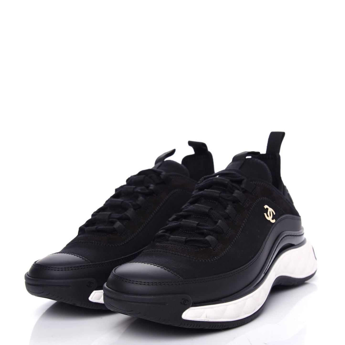 Velvet Calfskin Mixed Fibers CC Sneakers 38 Black