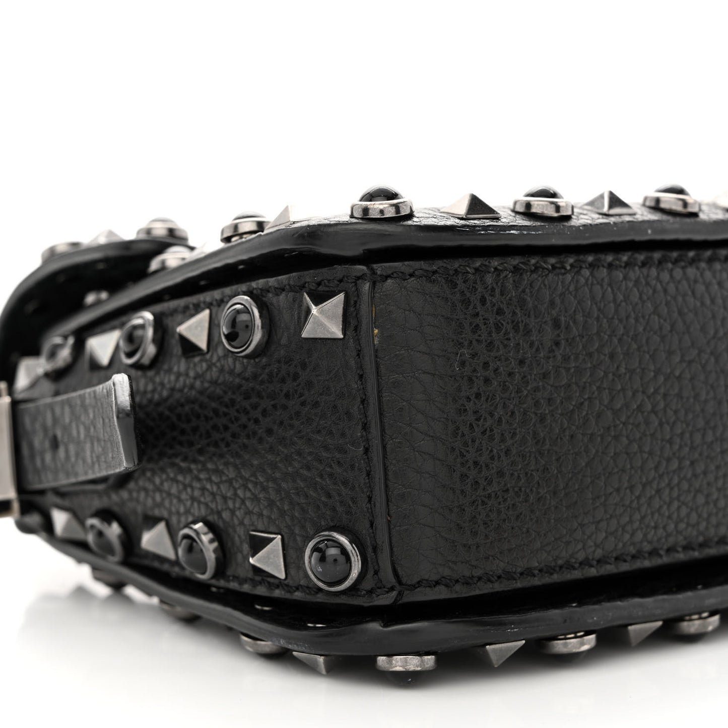 Pebbled Calfskin Rockstud Rolling Flip Lock Crossbody Bag Black
