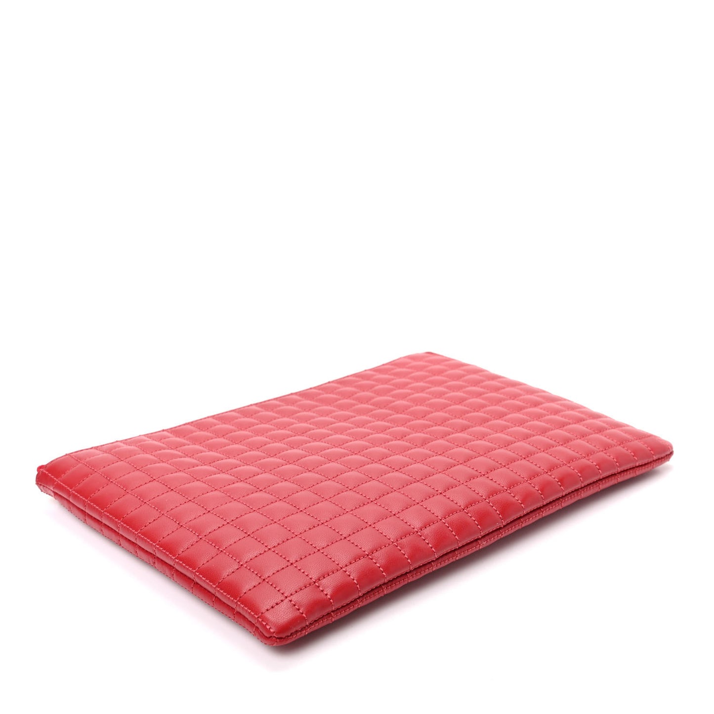Calfskin Quilted C Charm Pouch Red