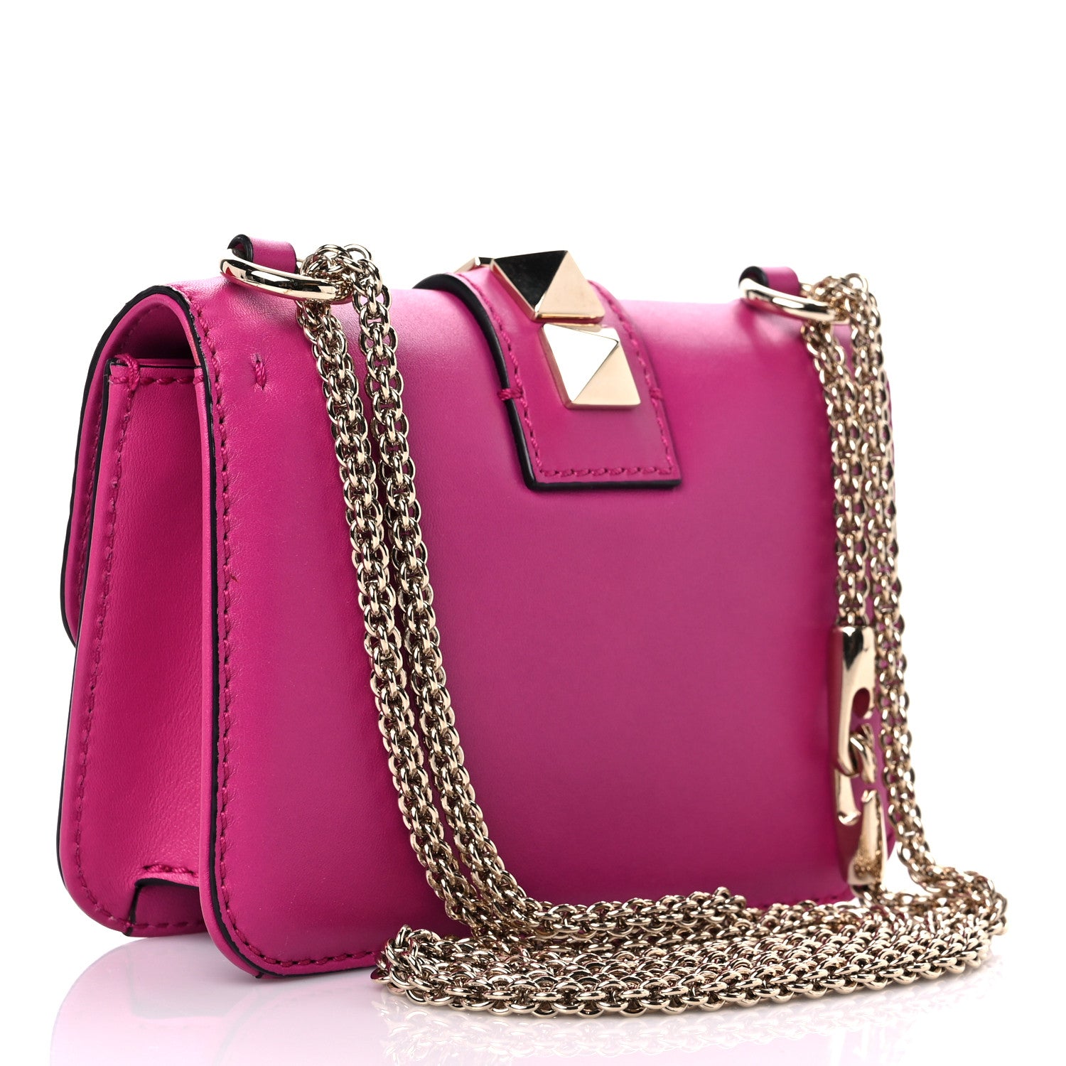 Valentino Garavani Vitello Mini Glam Lock Rockstud Flap Fuxia 3 of 14