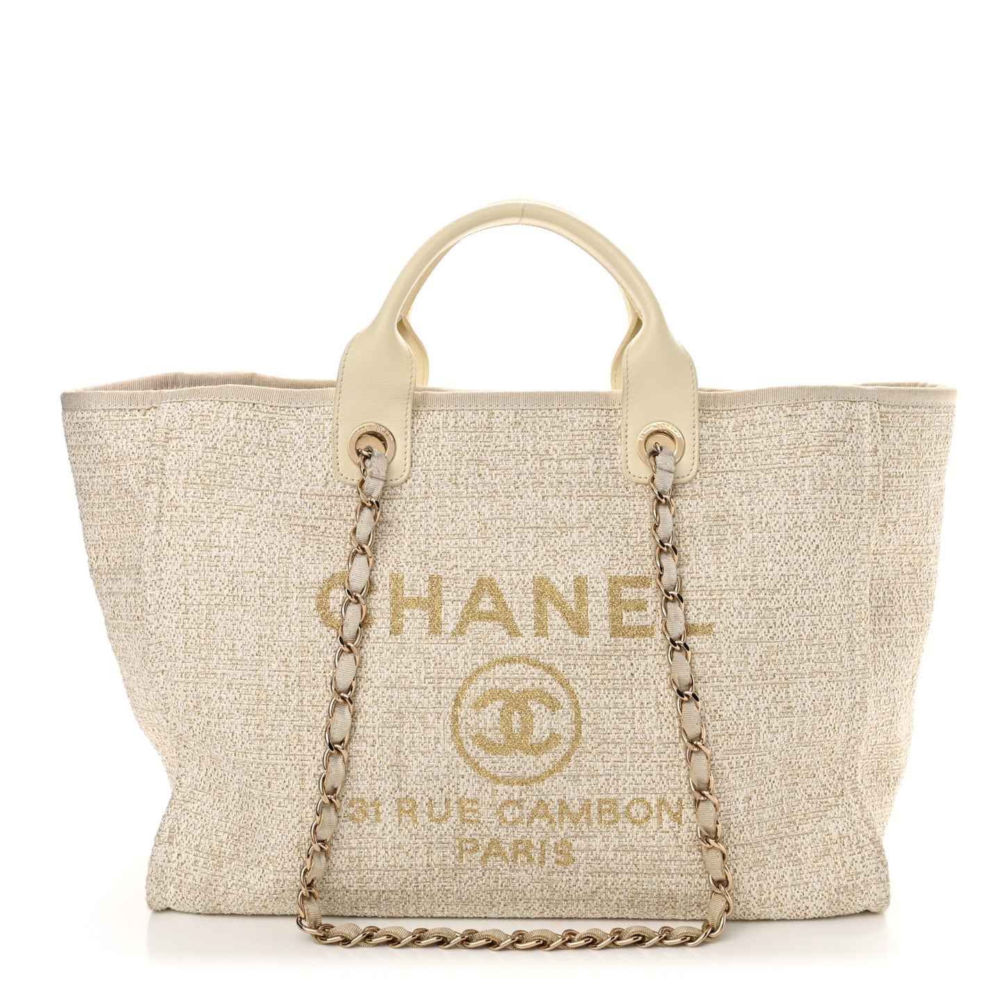 Lurex Boucle Medium Deauville Tote White