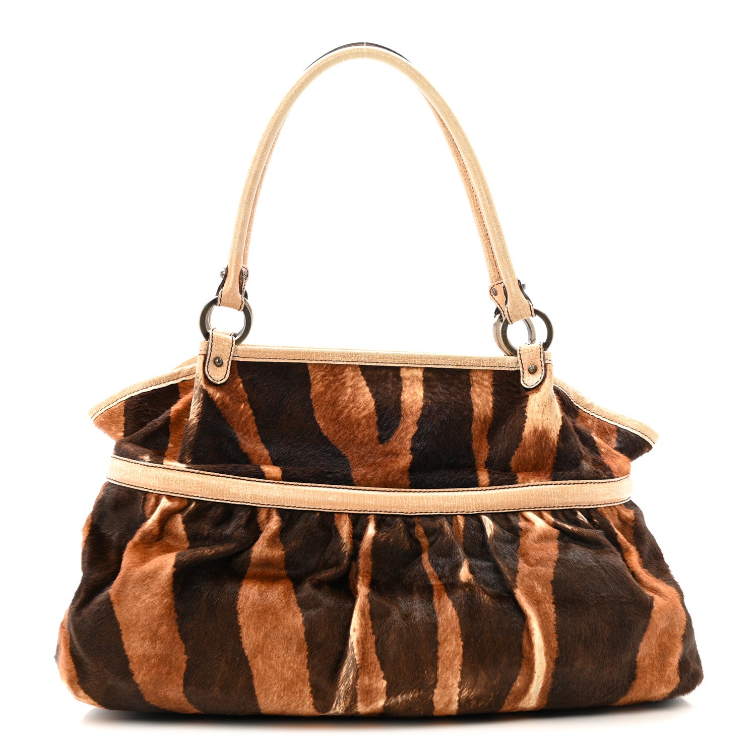 Fendi Calf Hair Zebra Print Chef Shopper Tote White Brown 1798761