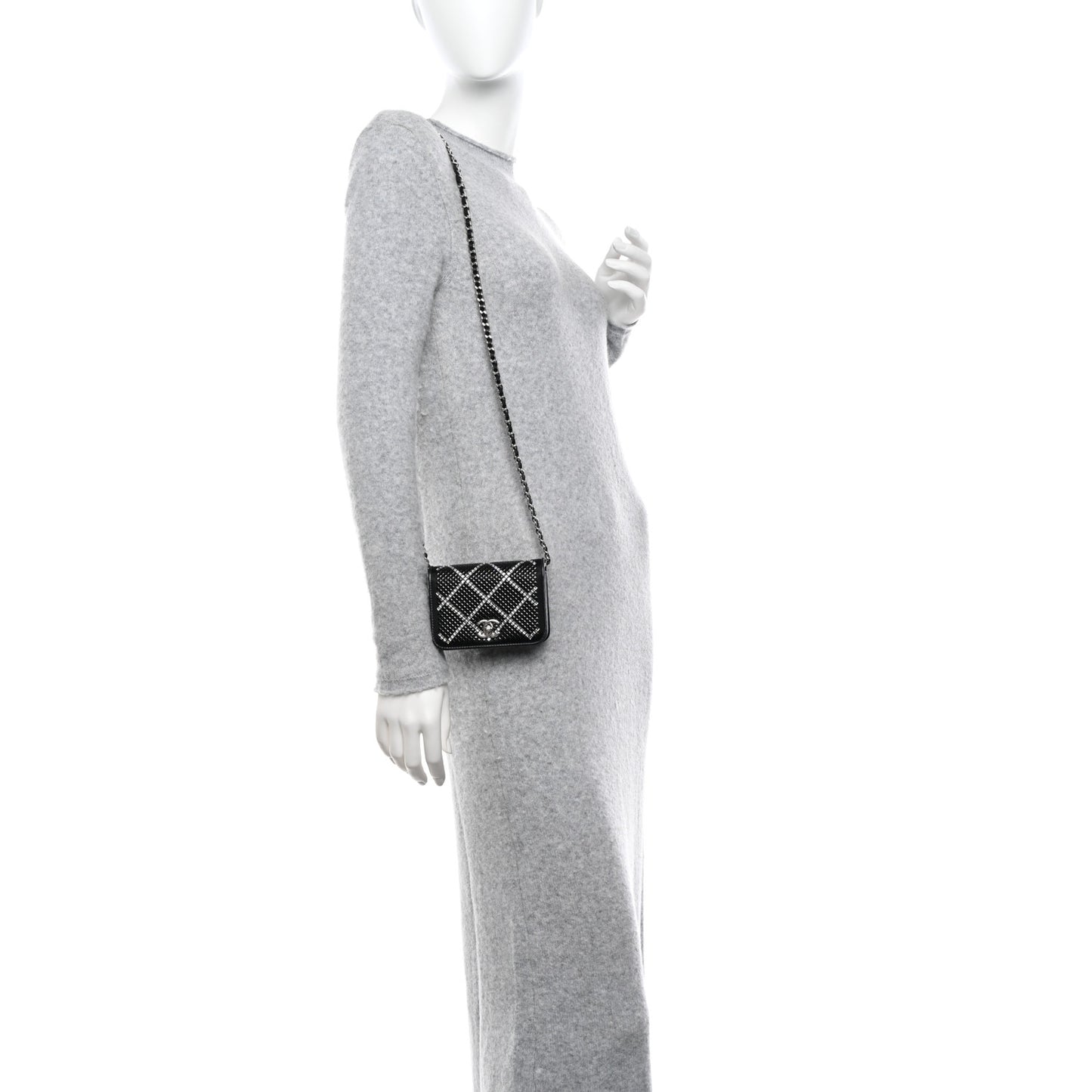 Lambskin Crystal Quilted Mini Chain Belt Bag Black