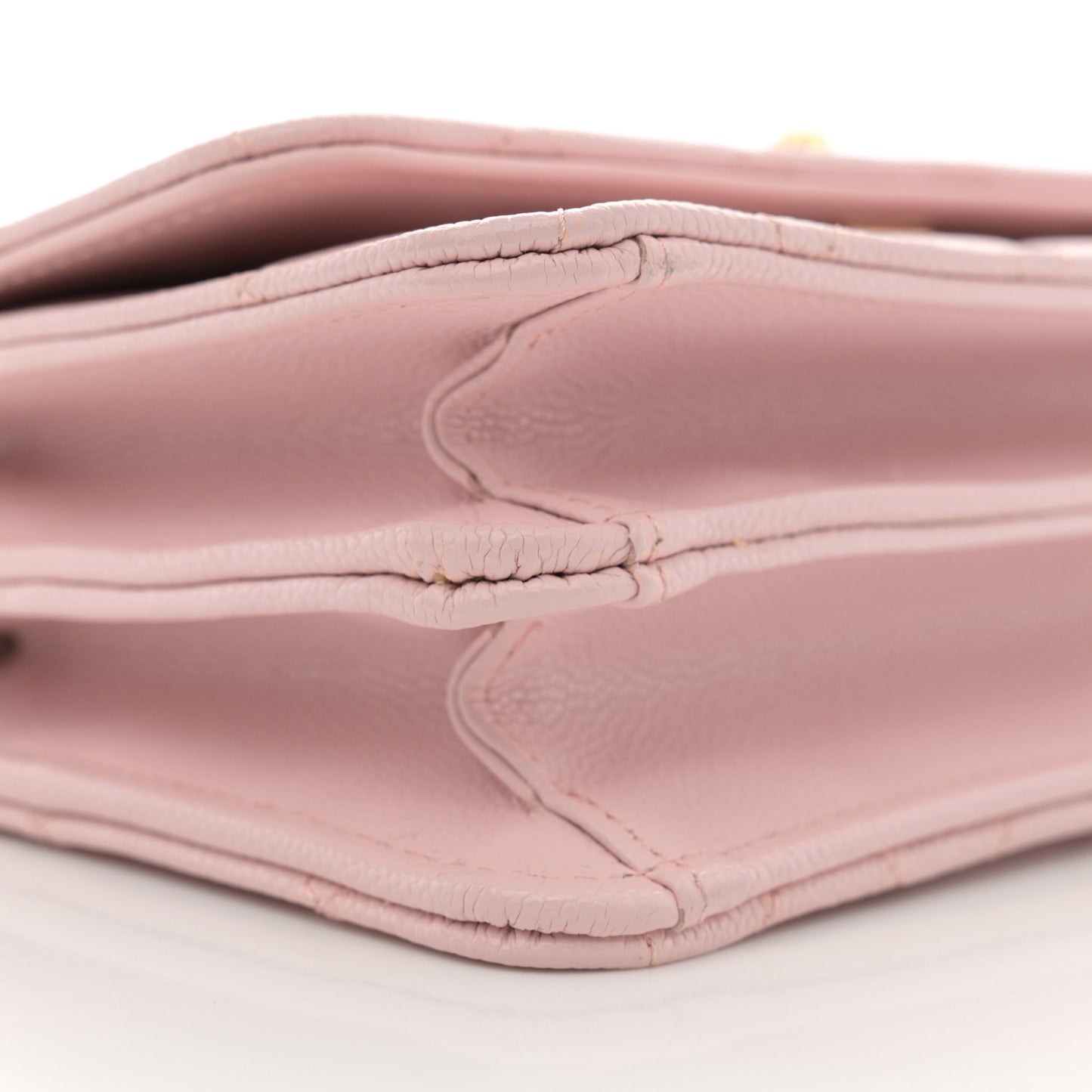 Shiny Caviar Quilted Flap Charm Wallet On Chain WOC Light Pink