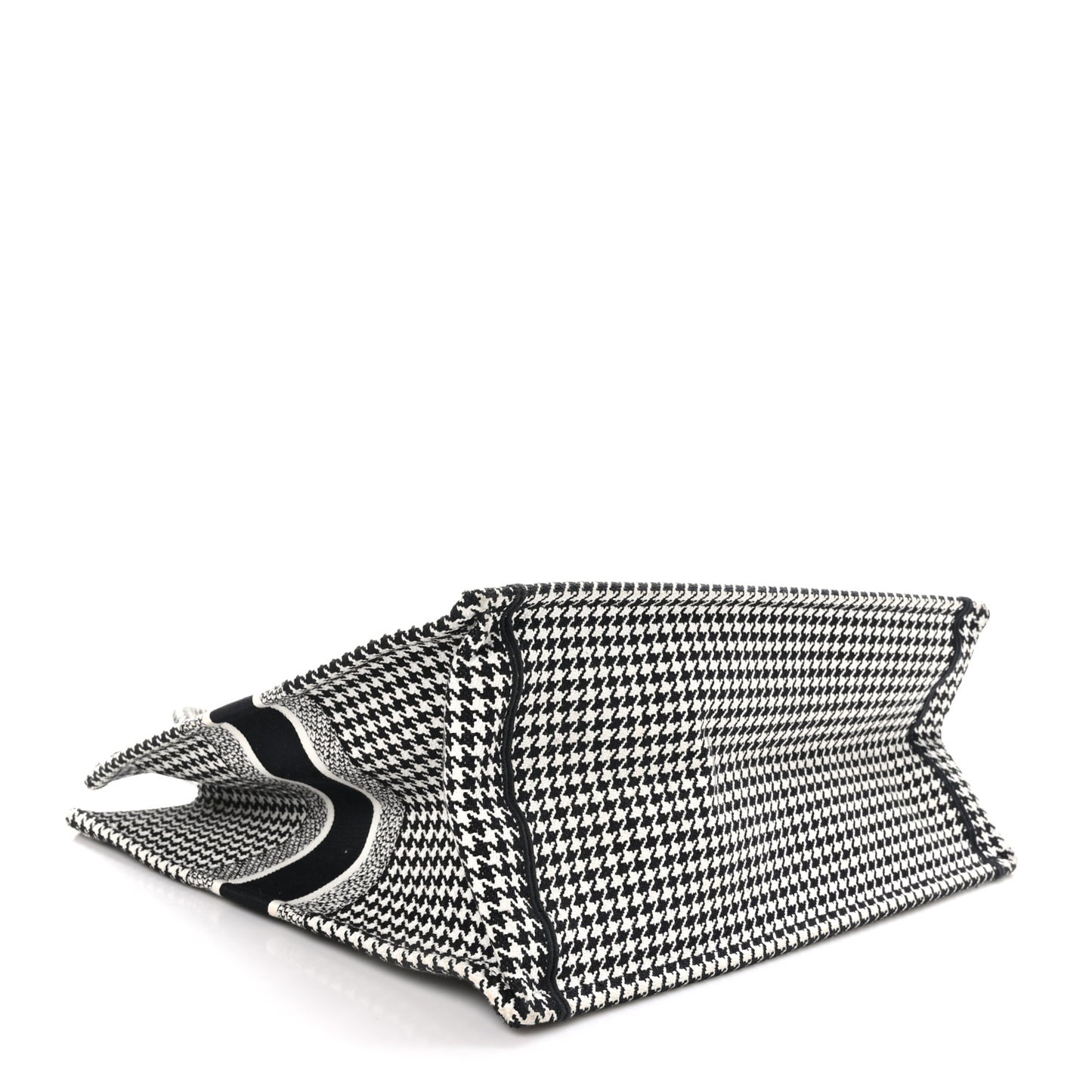 Canvas Houndstooth Embroidered Large Book Tote Black White