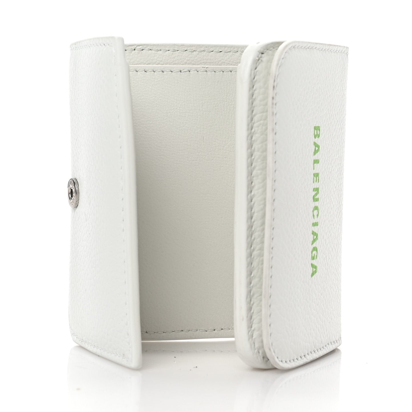 Grained Calfskin Logo Mini Cash Wallet White Light Green