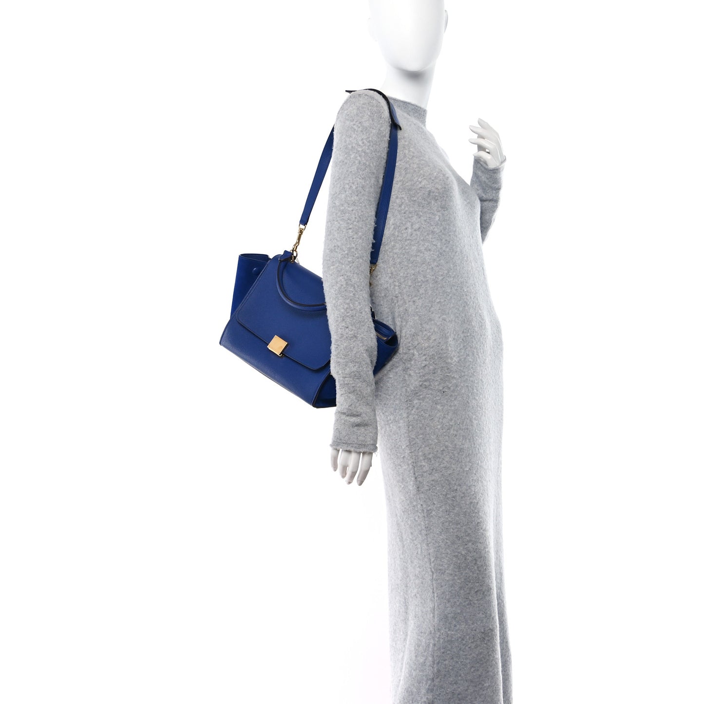 Drummed Calfskin Suede Small Trapeze Indigo