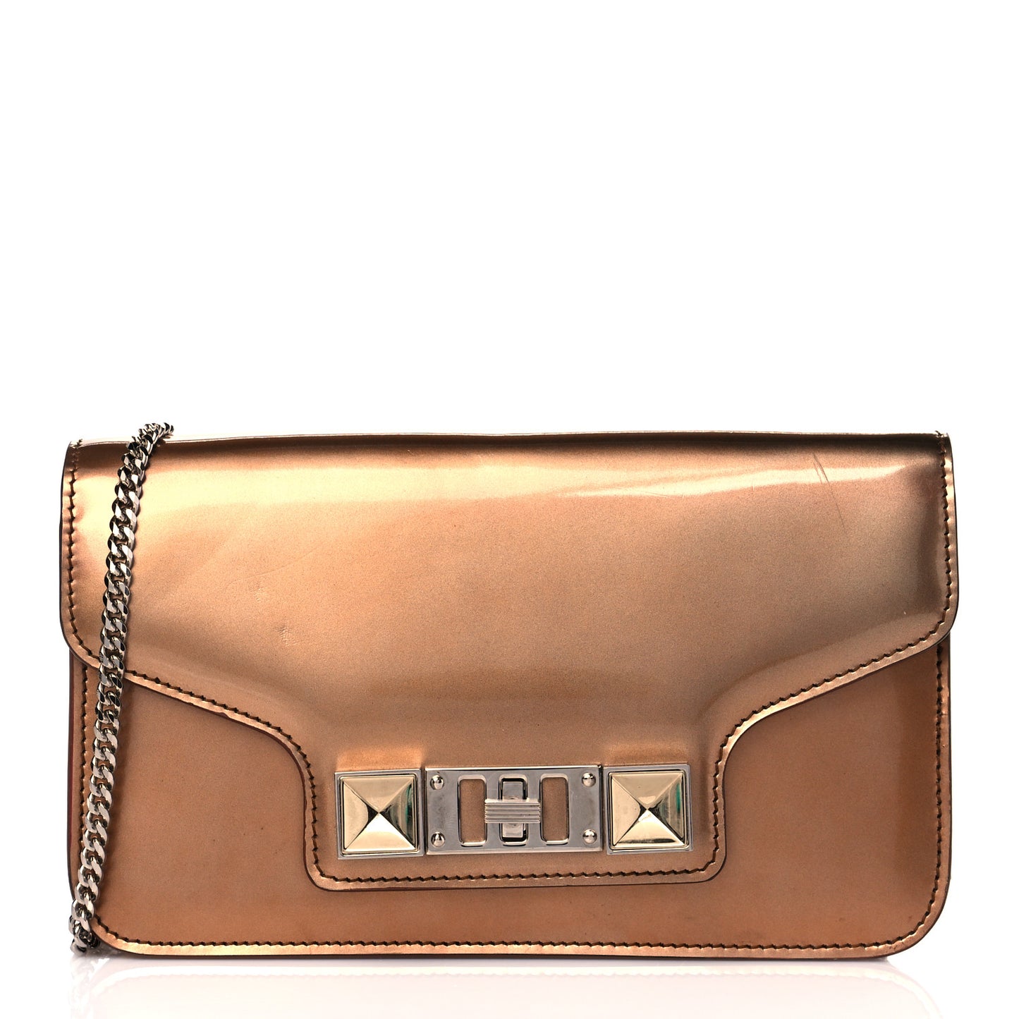 Metallic Patent PS11 Chain Wallet Brown