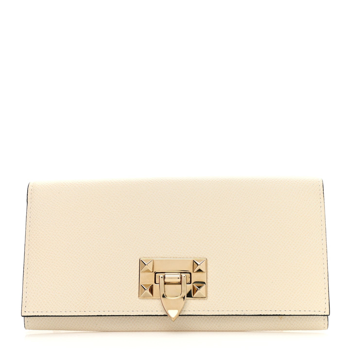 Calfskin Rockstud Flip Lock Wallet White