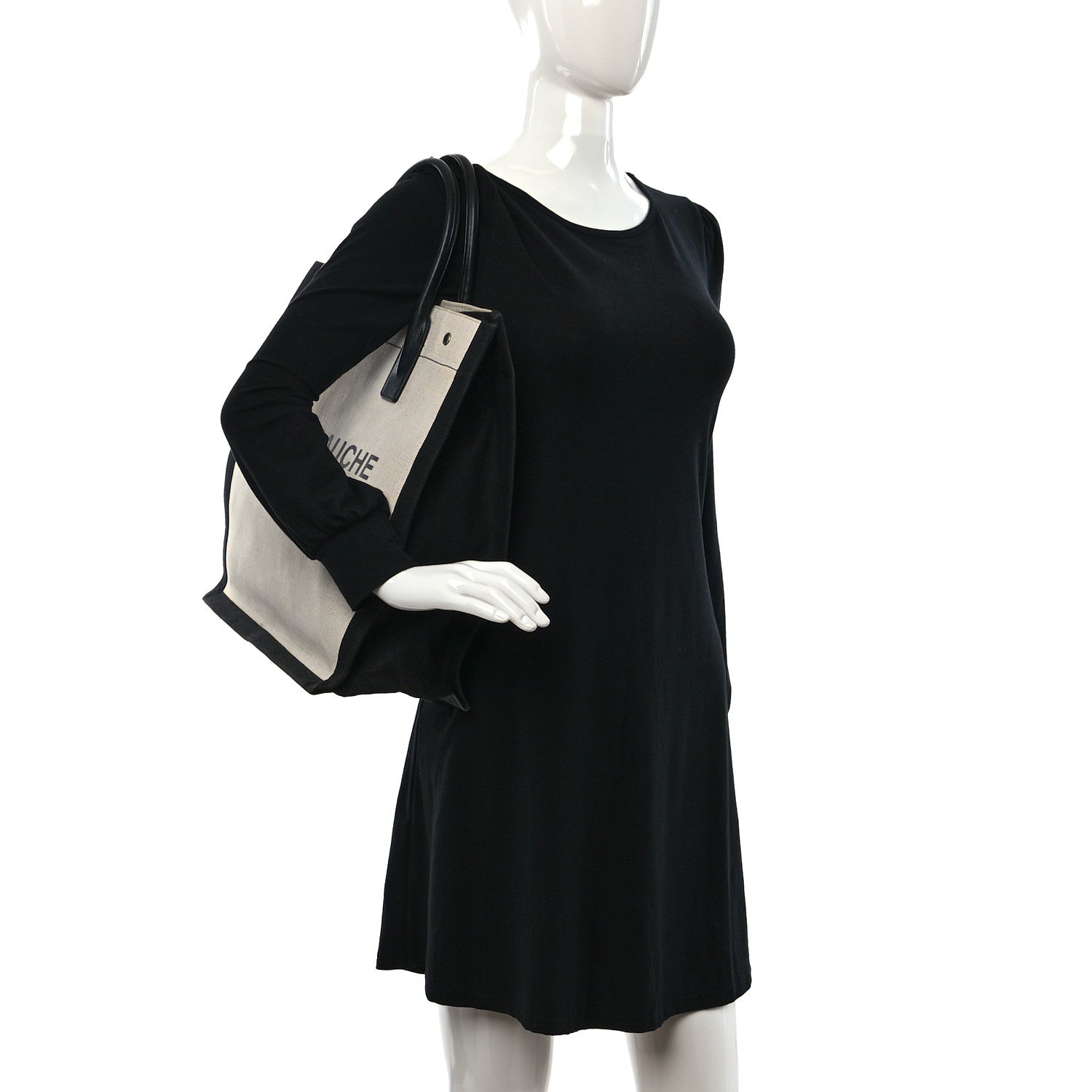 Saint Laurent Linen Calfskin Rive Gauche North South Tote White Black 3 of 8