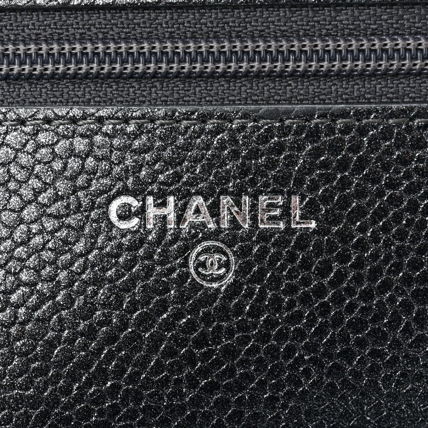 Iridescent Caviar Quilted Wallet on Chain WOC Blue