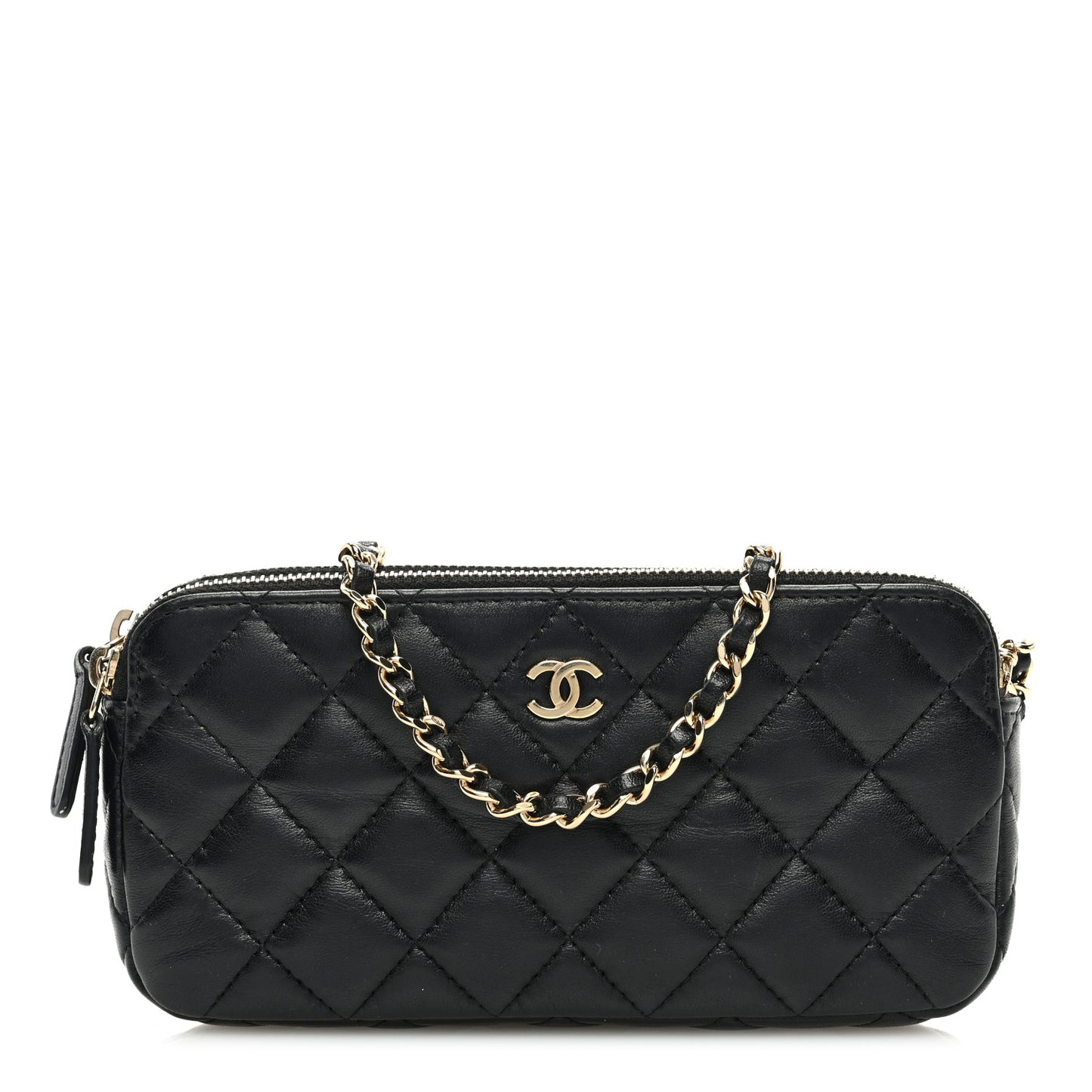Lambskin Quilted Small Clutch With Chain Black