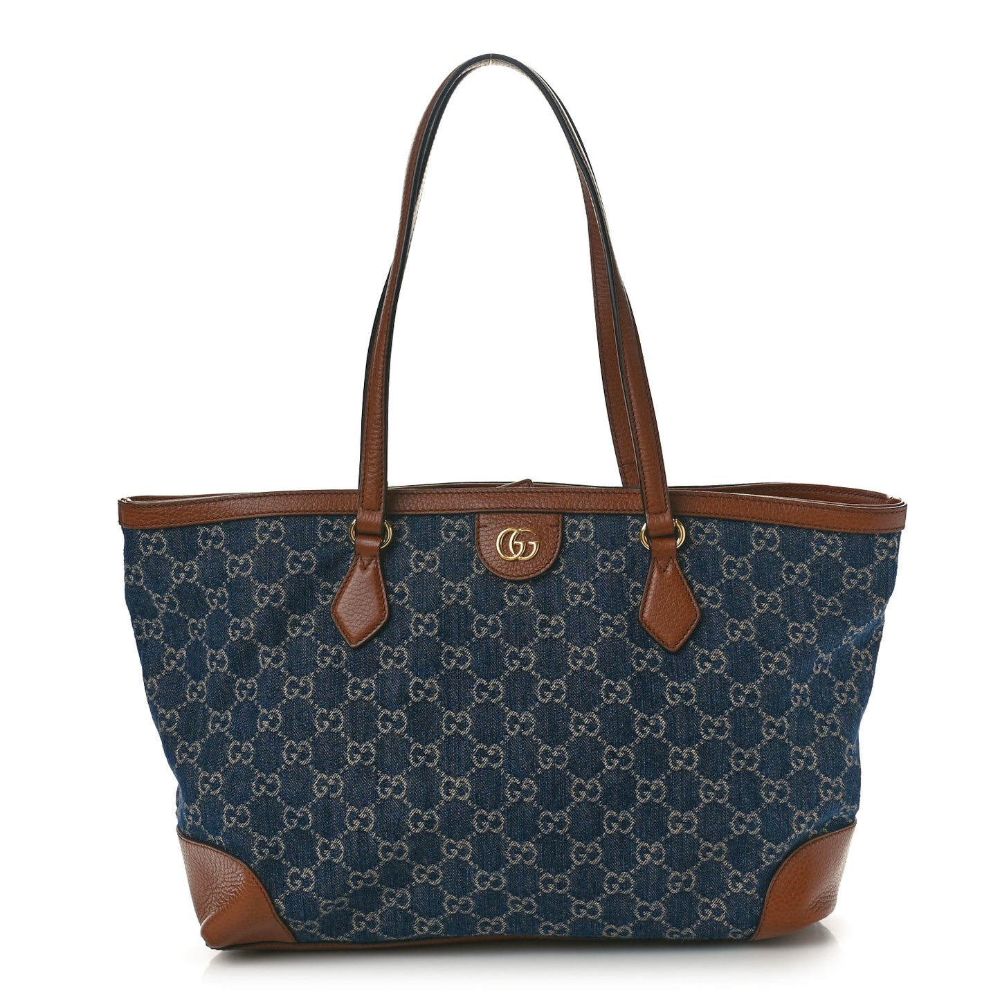 New Denim GG Monogram Medium Ophidia Shopping Tote Blue Tea Cuir