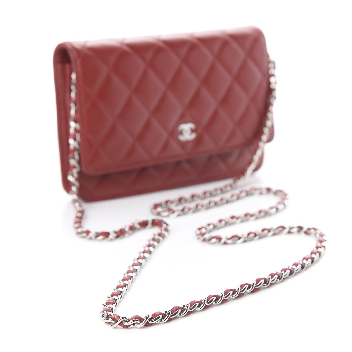 Lambskin Quilted Wallet On Chain WOC Red