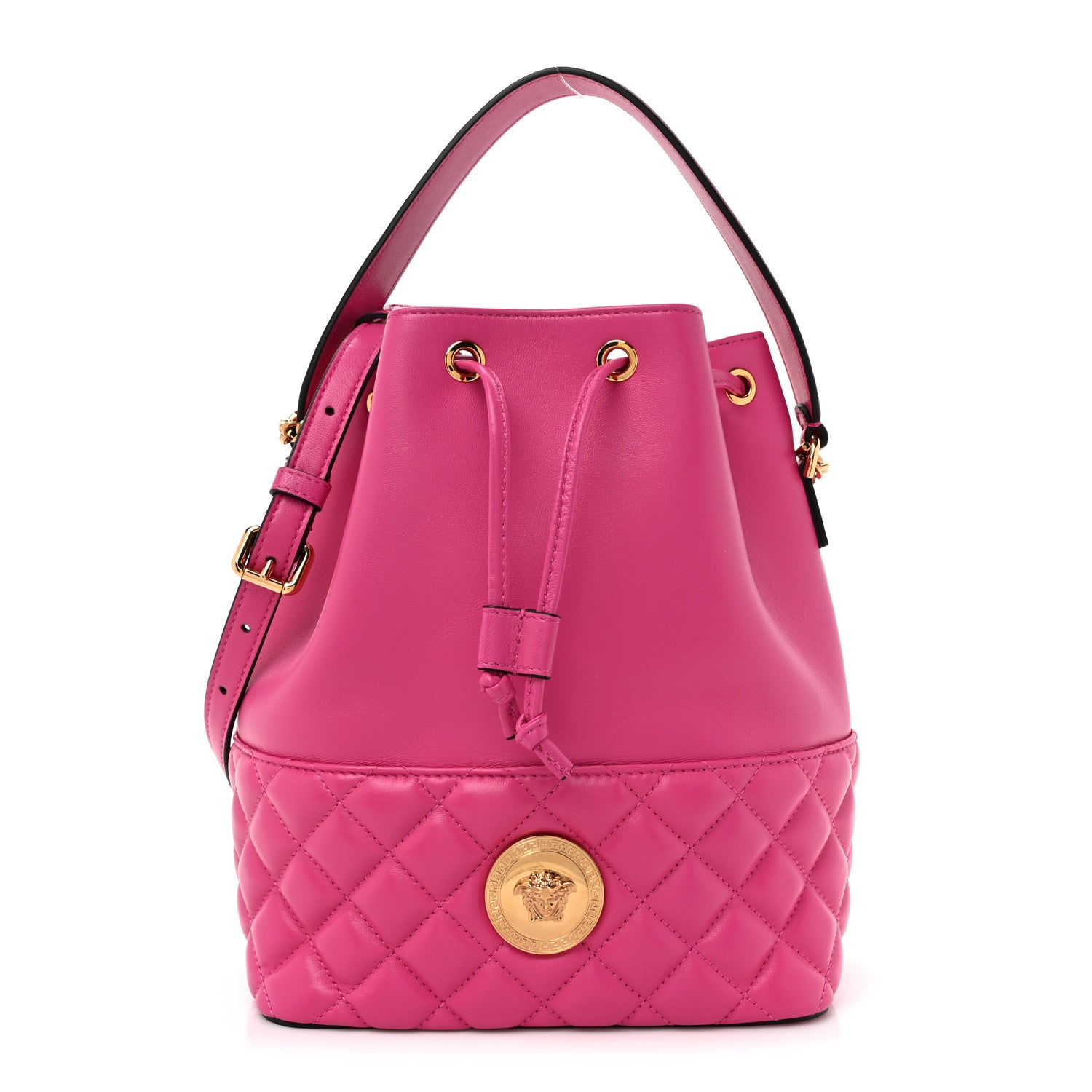 Versace Nappa Quilted Medusa Top Handle Bucket Bag Fuchsia 1 of 12