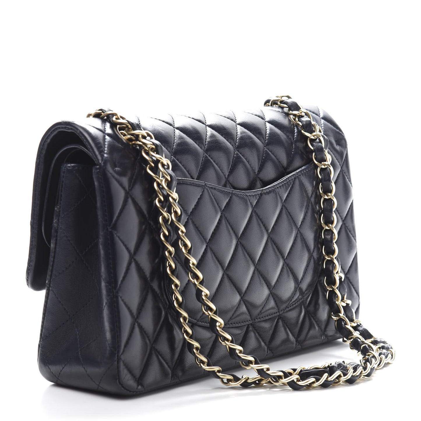 Lambskin Quilted Medium Double Flap Navy
