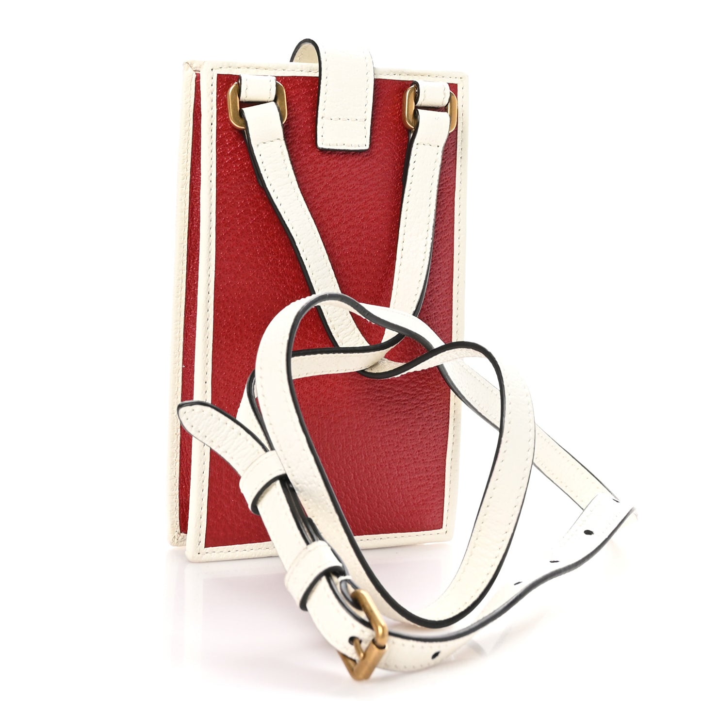 X ADIDAS Textured Dollar Calfskin Trefoil Embossed Phone Crossbody Bag Hibiscus Red Off White