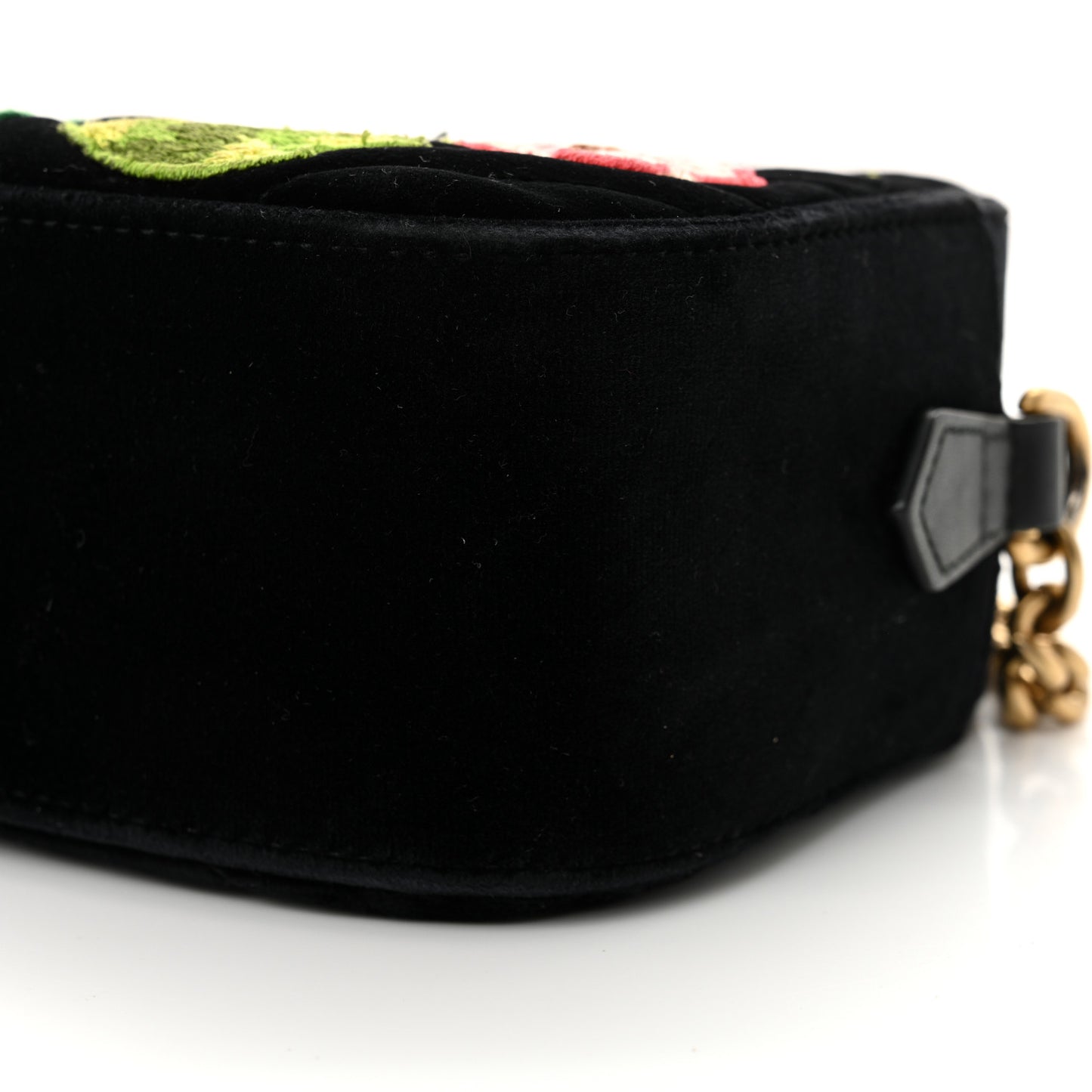 Velvet Matelasse Deer Embroidered Small GG Marmont Chain Shoulder Bag Black
