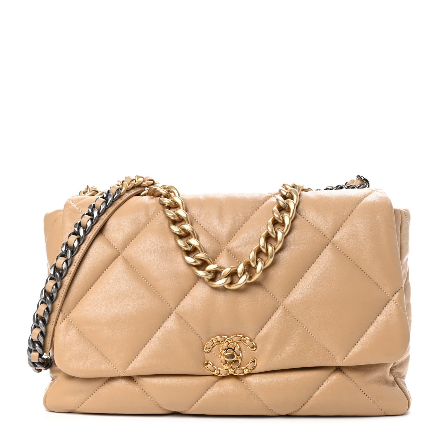 Lambskin Quilted Maxi Chanel 19 Flap Beige