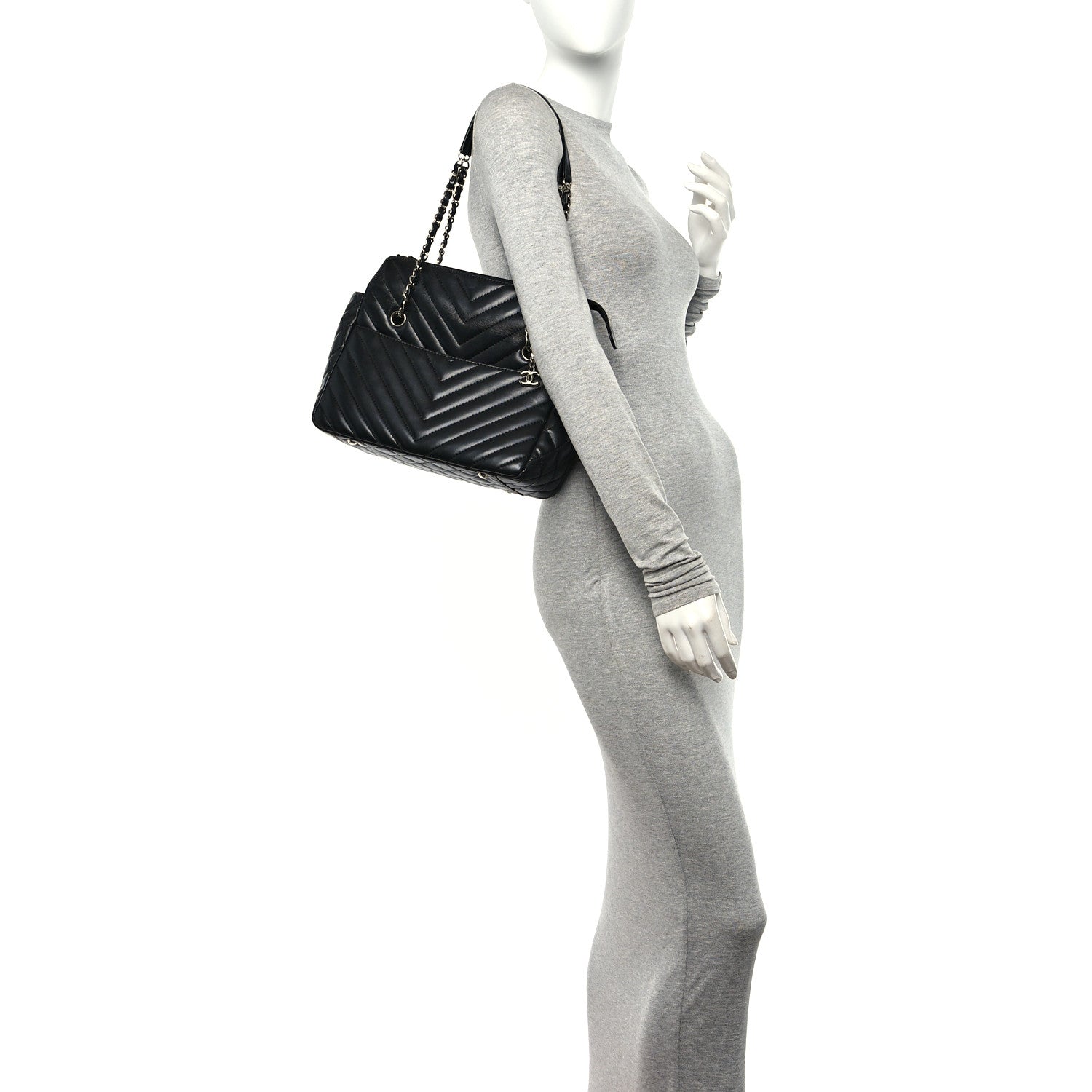 Chanel Lambskin Surpique Chevron Small Tote Black 2 of 10