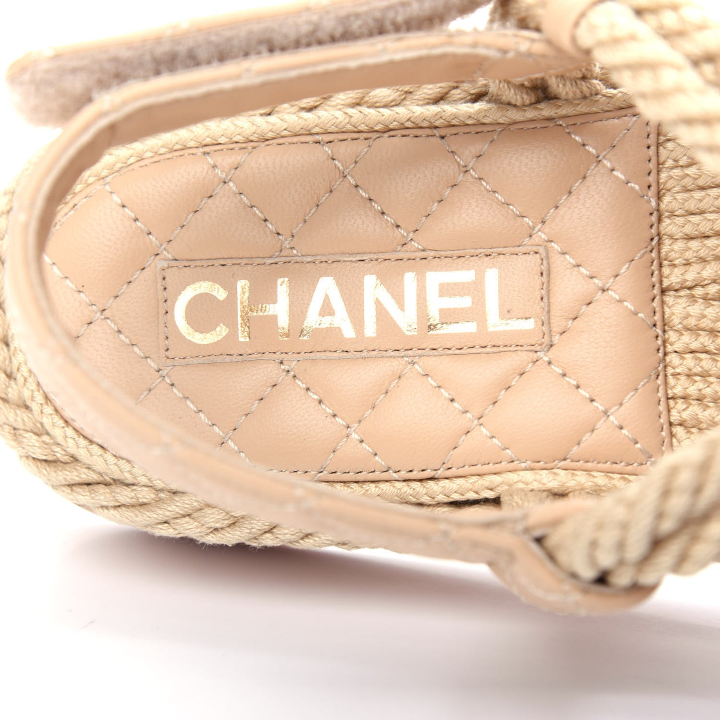 Cord Lambskin Quilted Logo Sandals 41 Beige