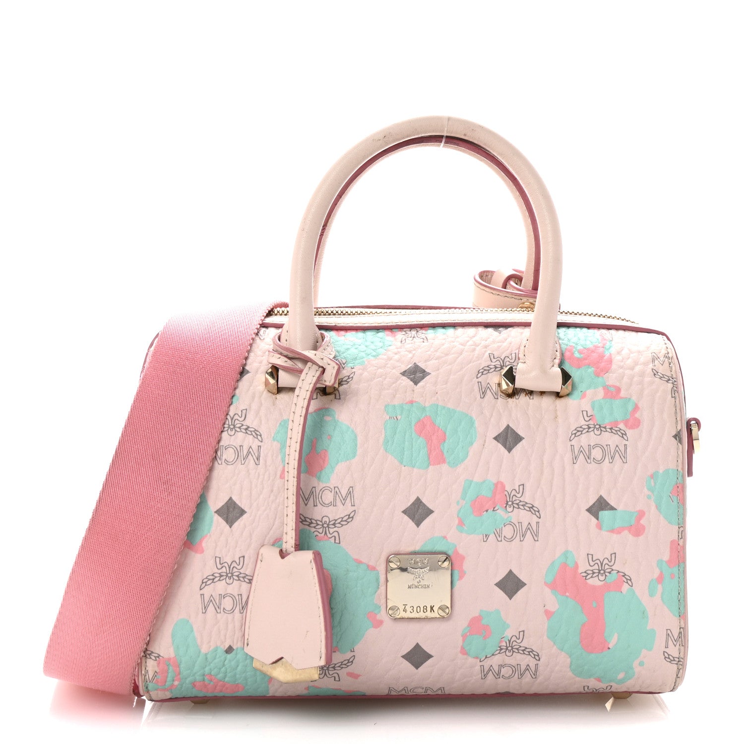 MCM Visetos Floral Leopard Essential Boston Bag Pink 1707039